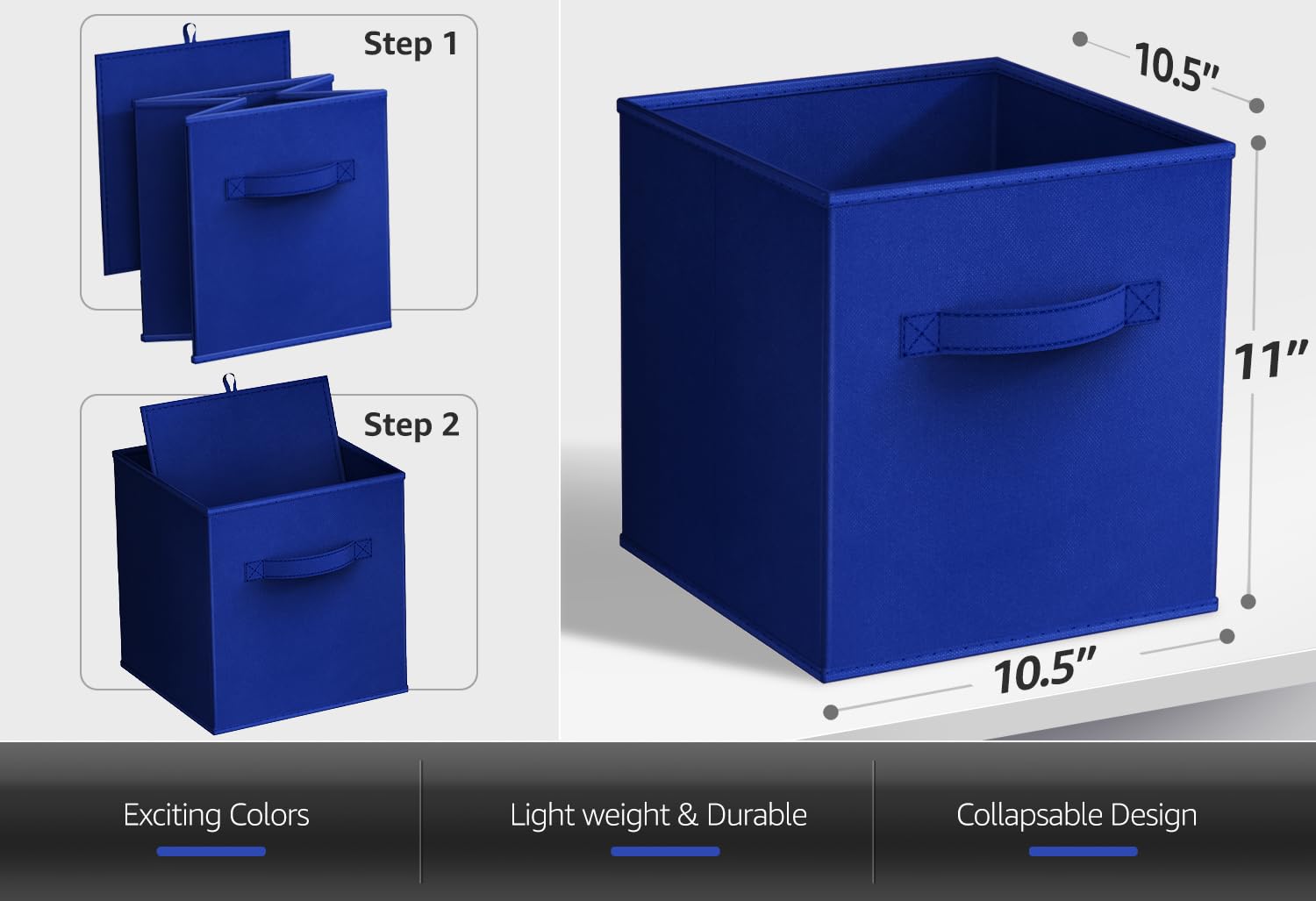 Sorbus Foldable Storage Cubes - Set of 6 Fabric Bins for Home Organization - Collapsible Closet Organizers & Storage Baskets with Dual Handles (11 Inch, Royal Blue) - Perfect for Pantry, Closet, Nursery, Playroom, Toy Storage & Shelving