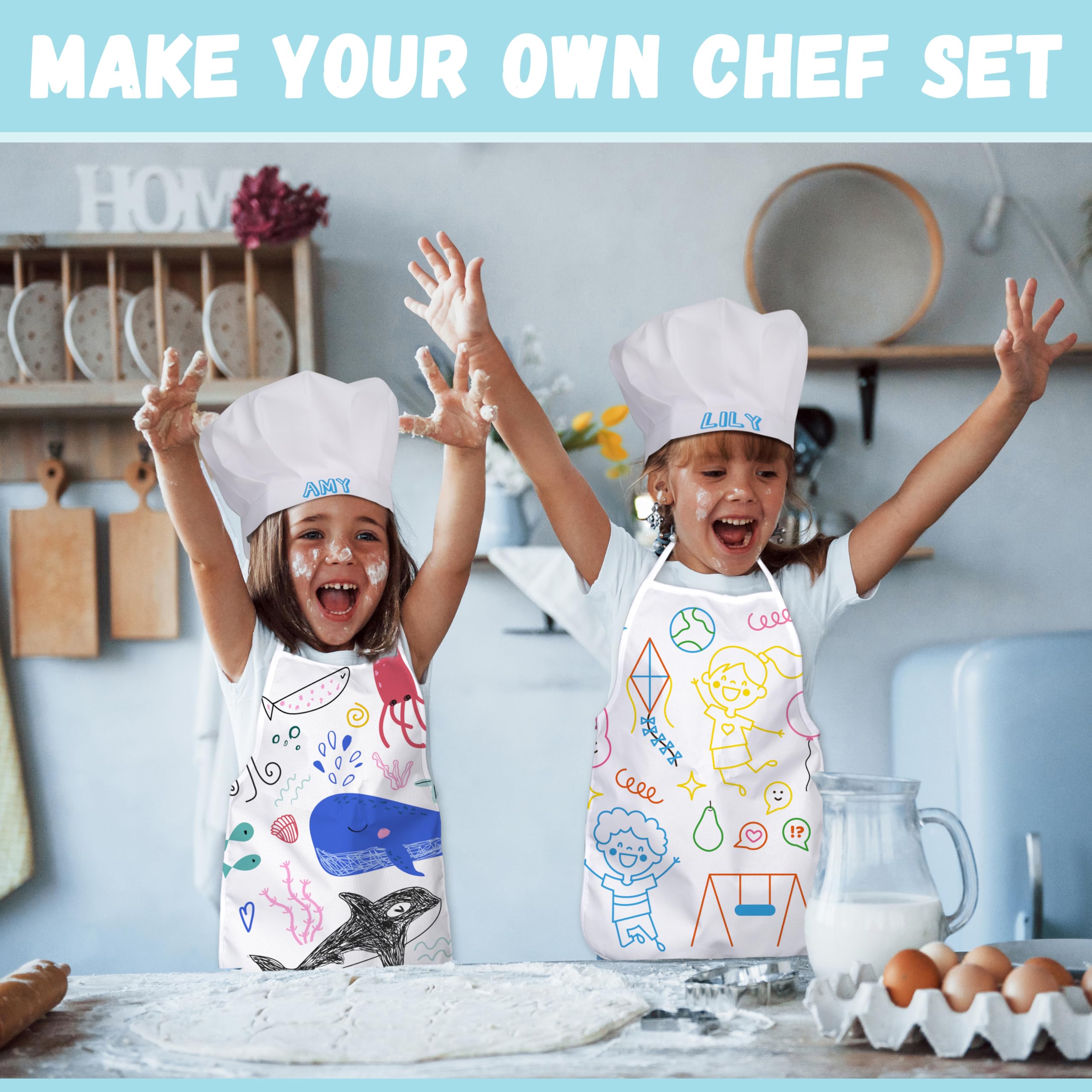 Pllieay 40 PCS Kids Aprons for Painting & Cooking - DIY Art Smocks with Chef Hat Set - Washable Toddler Aprons for Kitchen, Baking, Crafts - Perfect for Preschool, Daycare & Home Activities