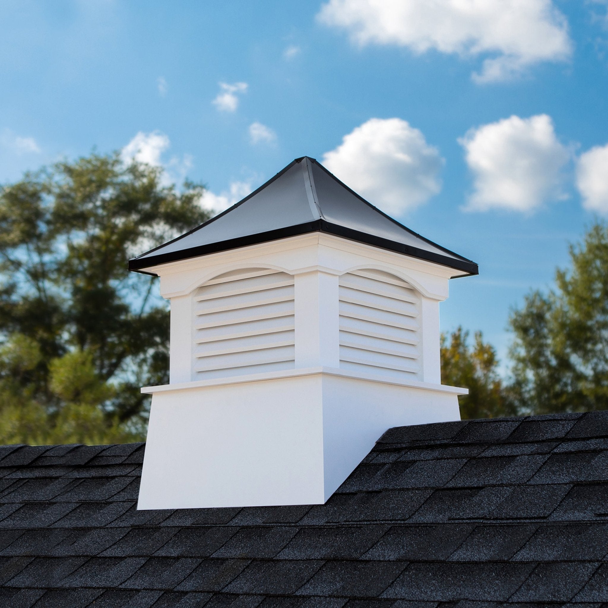 Premium Coventry Vinyl Cupola with Black Aluminum Roof - Weatherproof & Durable Home Decoration for Farmhouse, Barn, or Garage - Perfect for Ventilation & Aesthetic Appeal