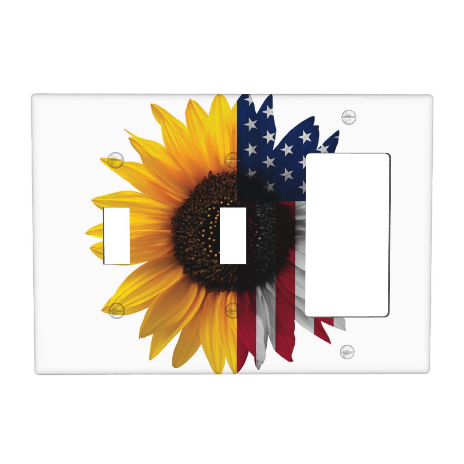 American Flag Sunflowers 3-Gang Light Switch Cover - Decorative Wall Plate for Kitchen, Bedroom & Office - Durable Electrical Outlet Cover with Floral Art Design - Perfect for Home Decor and DIY Projects