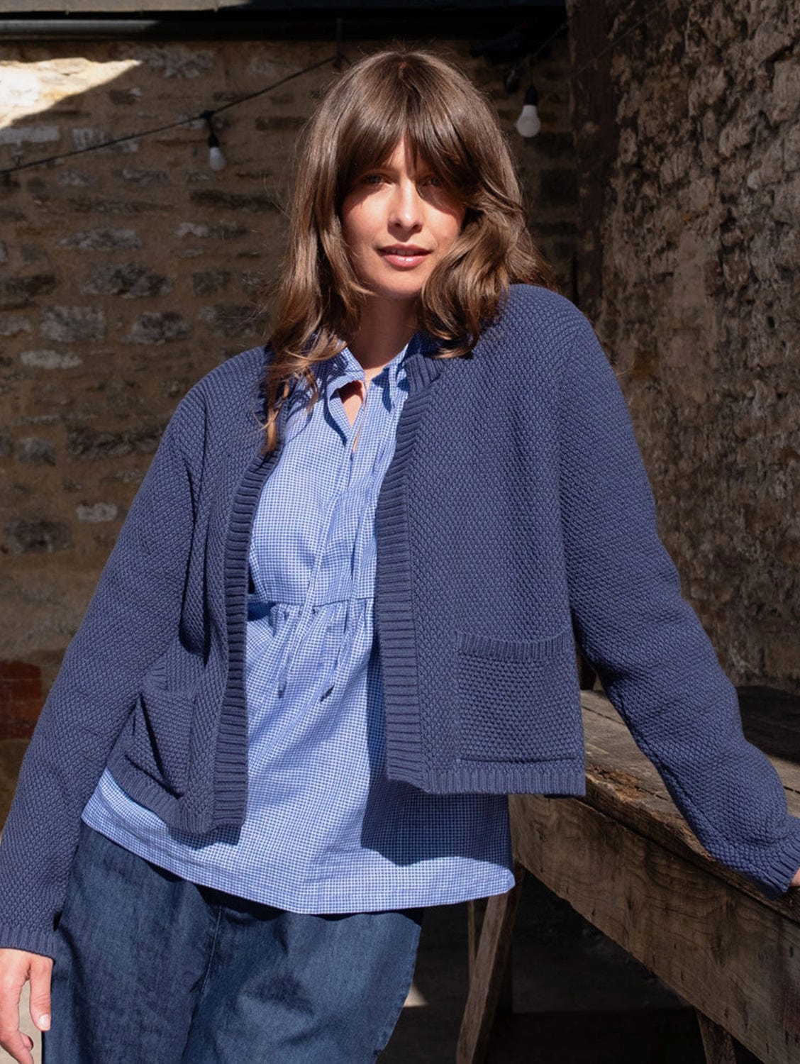 Este Women's Lightweight Cotton Open Front Cardigan Sweater - Navy Blue | Casual Loungewear, Spring Layering, Office Wear & Weekend Outfits
