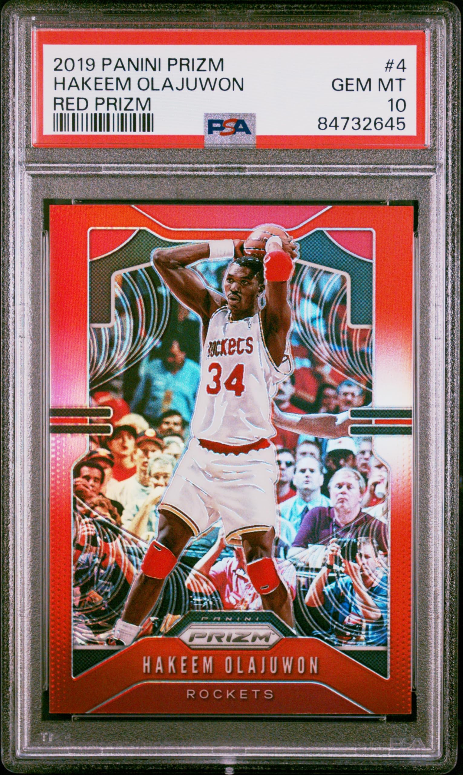 Hakeem Olajuwon 2019 Panini Prizm Red Basketball Card #4 PSA 10 Gem Mint 6/299 - Rare Collectible for NBA Fans & Sports Memorabilia Enthusiasts