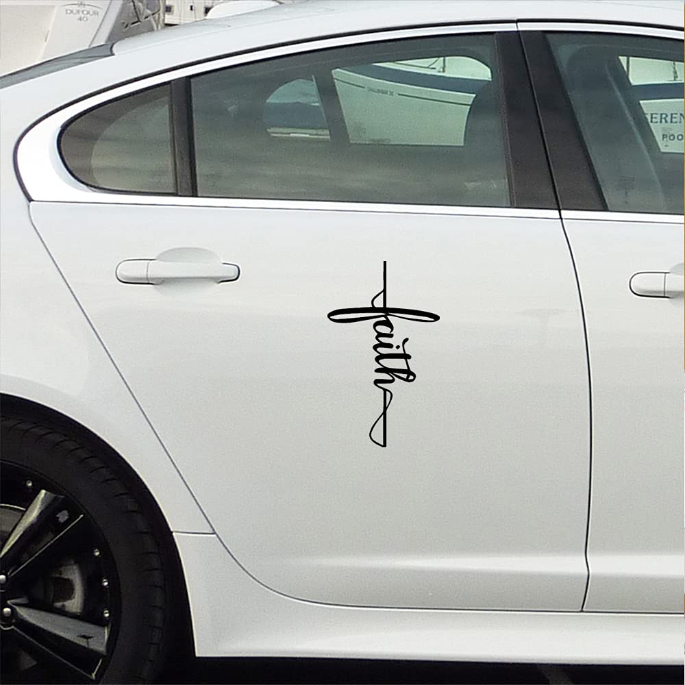 God Faith Cross Vinyl Decal Stickers (Black, Set of 2) - Waterproof Religious Stickers for Laptop, Phone, Car, Helmet, Mug & Home Decor - Perfect for Christian Gifts, Bible Study & Church Events