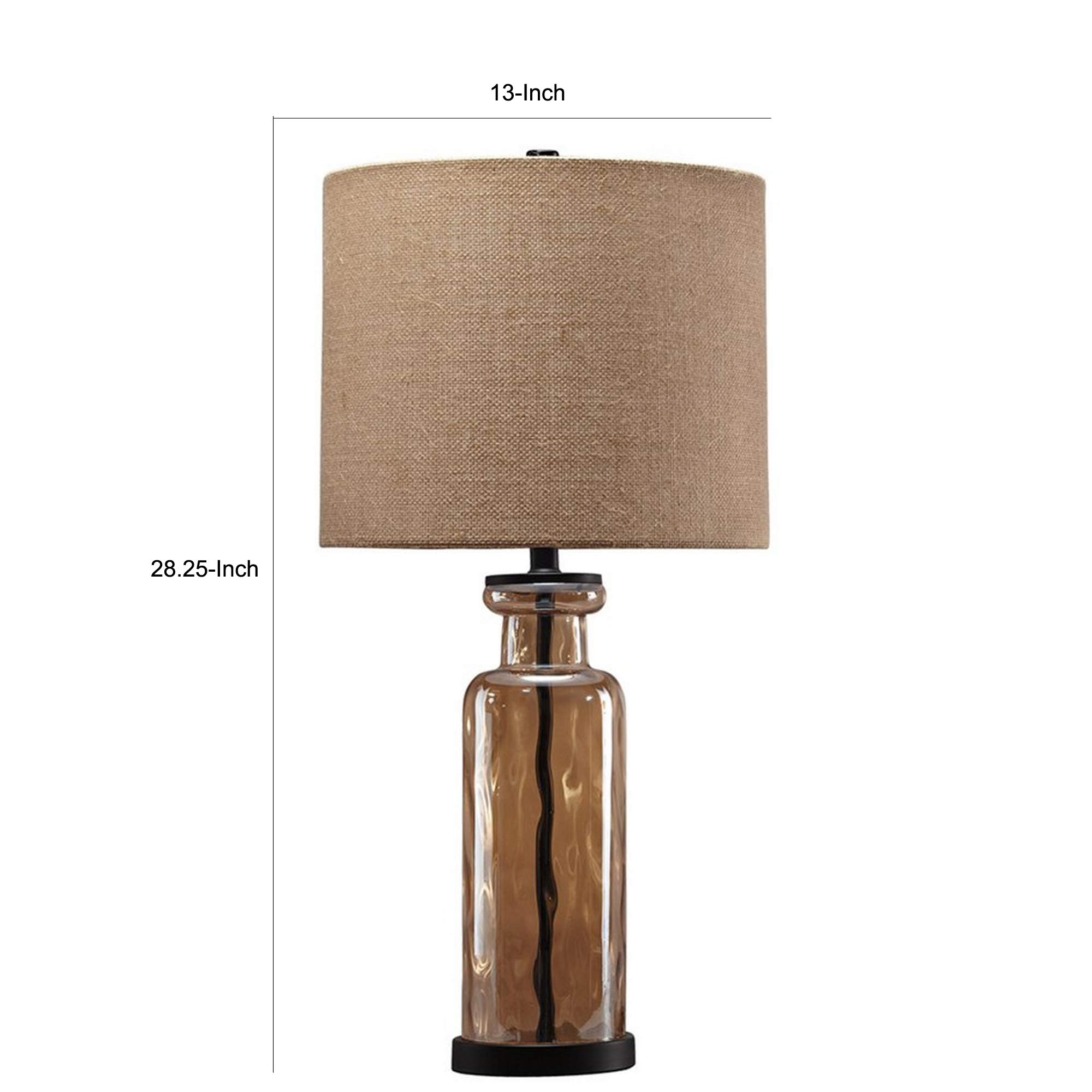 Benjara Gold Beige Fabric Drum Shade Glass Table Lamp - Elegant Living Room Bedside Lighting for Home Office Decor