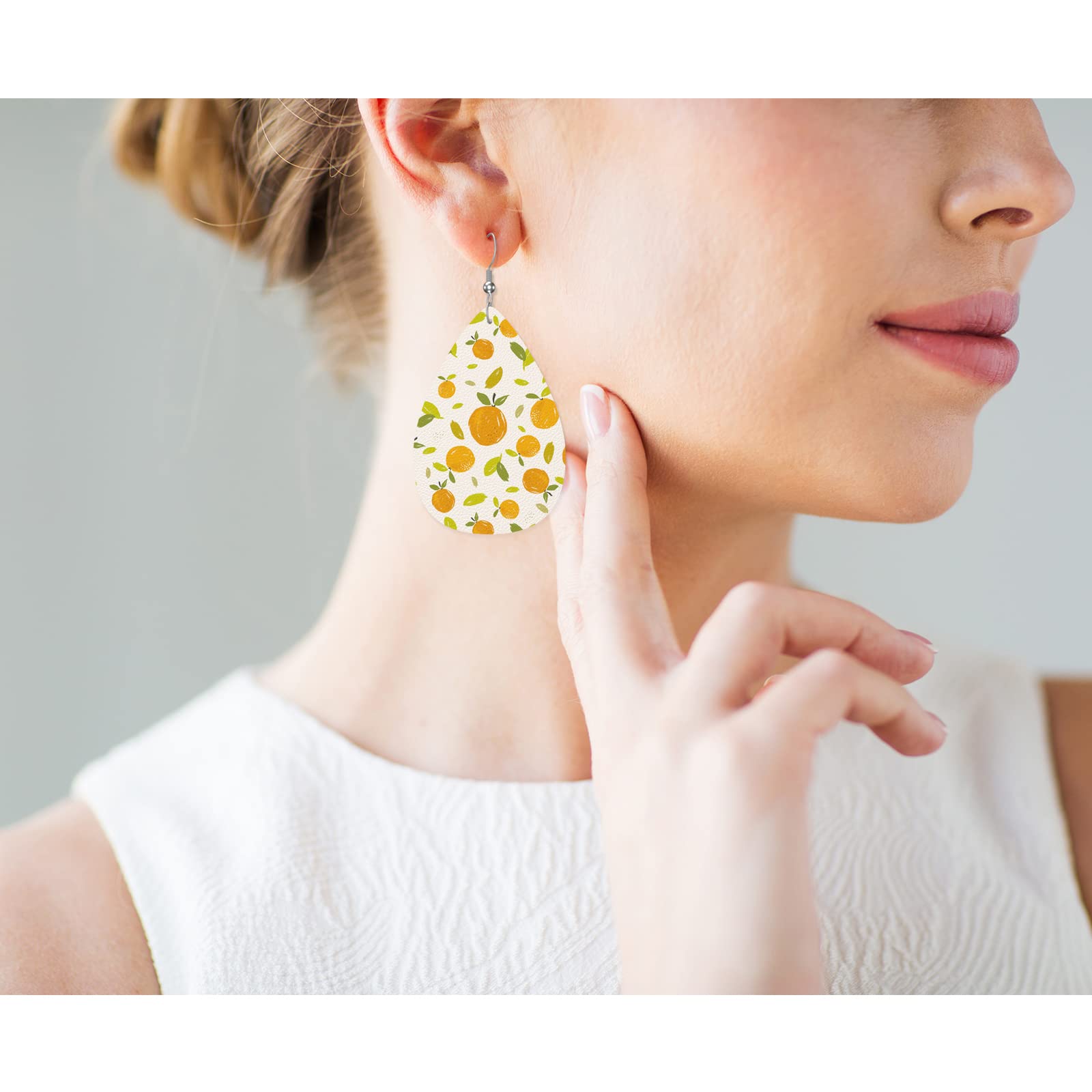 Hand-Painted Orange Faux Leather Dangle Earrings - Citrus Fruit Teardrop Drop Earrings for Women - Perfect for Weddings, Bridal Parties & Summer Fashion Accessories