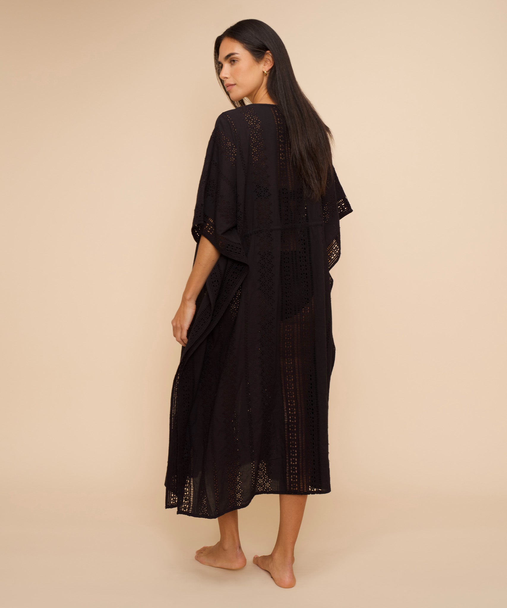 Elegant Eyelet Butterfly Maxi Caftan Dress for Women - Flowy Boho Summer Beach Cover Up & Vacation Outfit