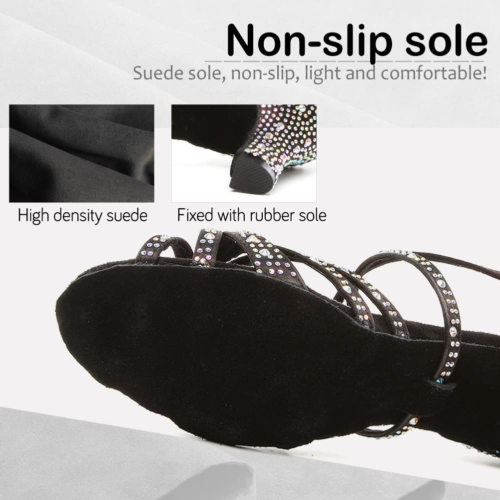 SWDZM Women's Rhinestone Latin Dance Shoes for Salsa, Ballroom, Practice & Performance - Model L377-6 | Perfect for Dance Competitions, Social Events & Professional Performances