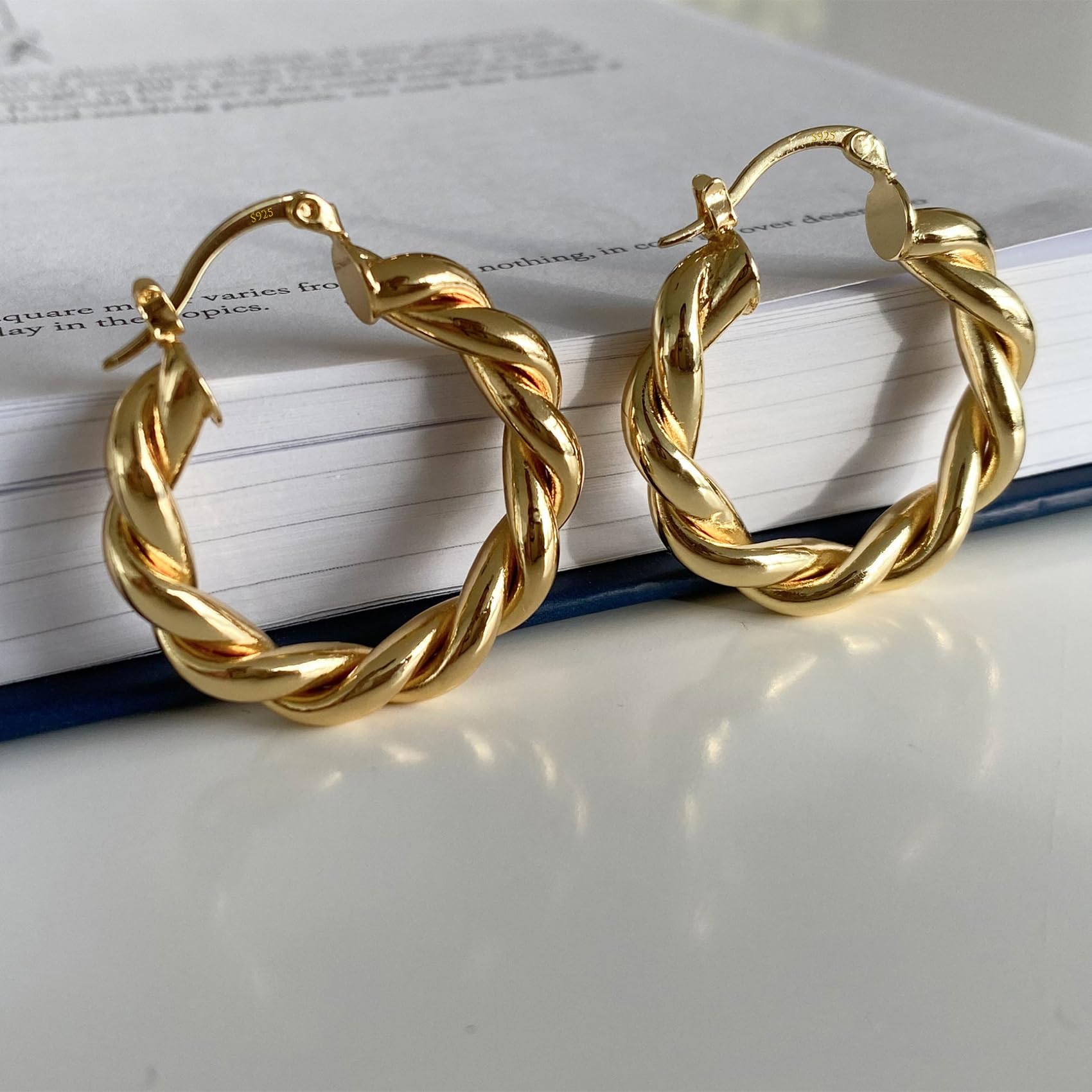 Twisted Gold Hoop Earrings for Women - Thick Chunky Hypoallergenic Vintage Twist Hoops - Big Statement Earrings for Party, Wedding & Everyday Wear