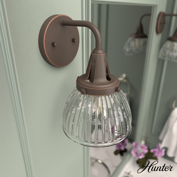 Hunter Cypress Grove 1-Light Wall Sconce in Onyx Bengal - Modern Black Wall Light Fixture for Bedroom, Living Room & Hallway Lighting