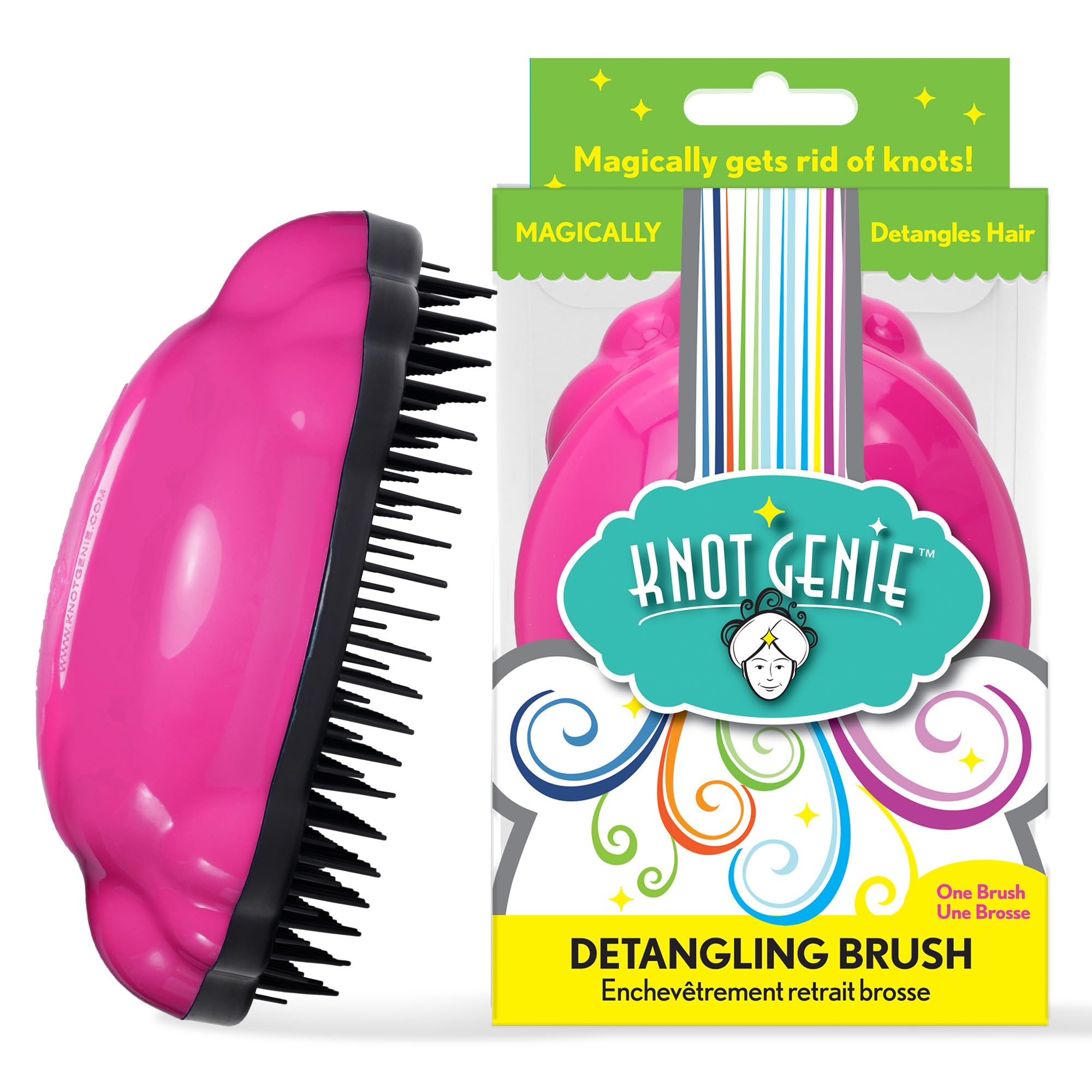 Knot Genie Detangling Hair Brush for Kids - Fairy Pink | Gentle Pain-Free Knot Remover for Curly & Tangled Hair | Smooth & Shiny Hair Brush for Toddlers, Children & Adults | Perfect for Daily Hair Care, Travel & Salon Use