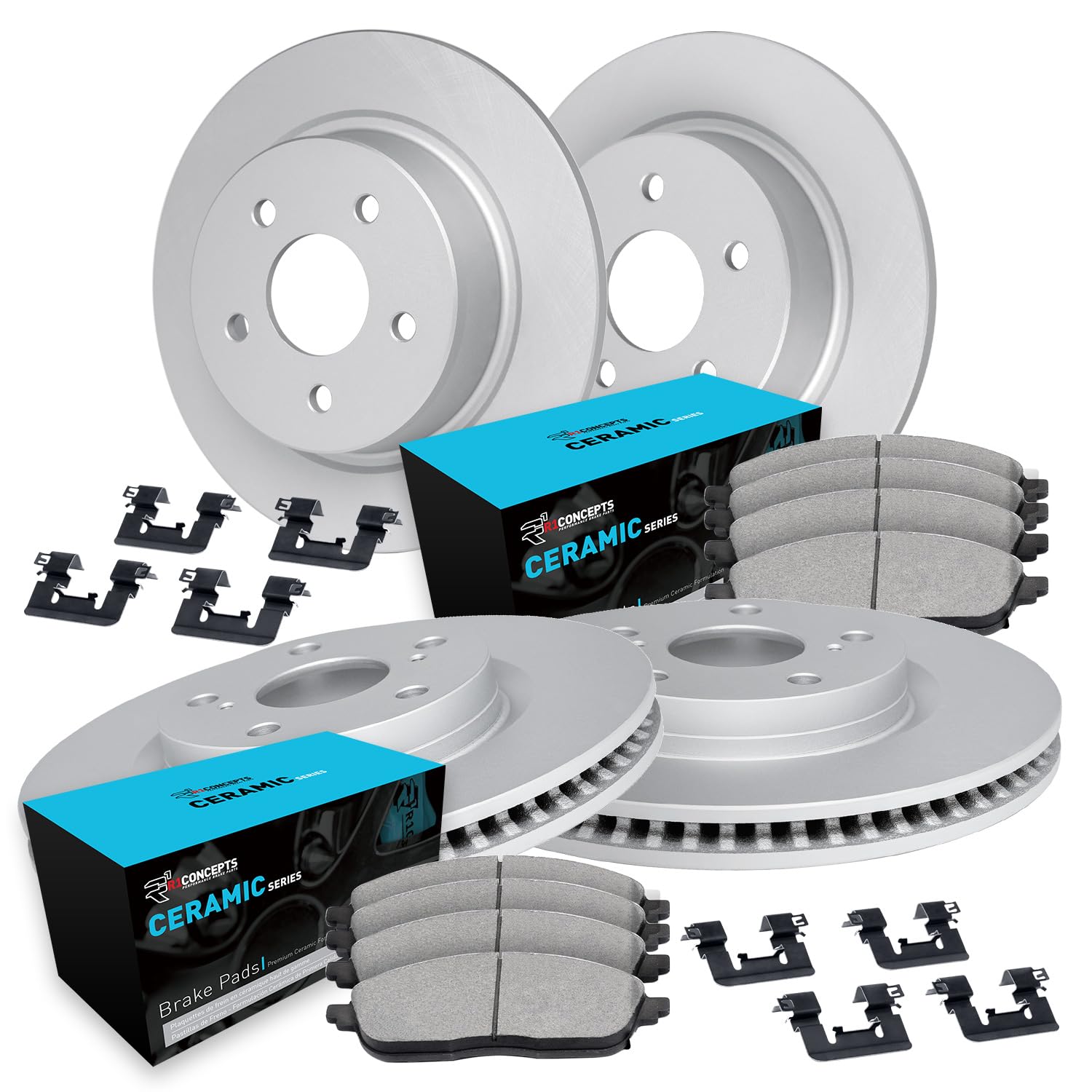 R1 Concepts Premium Front & Rear Brake Kit - Ceramic Brake Pads & Rotors with Hardware | Compatible with 2014-2018 Ford Focus | Smooth Stopping Power for City Driving & Highway Commutes