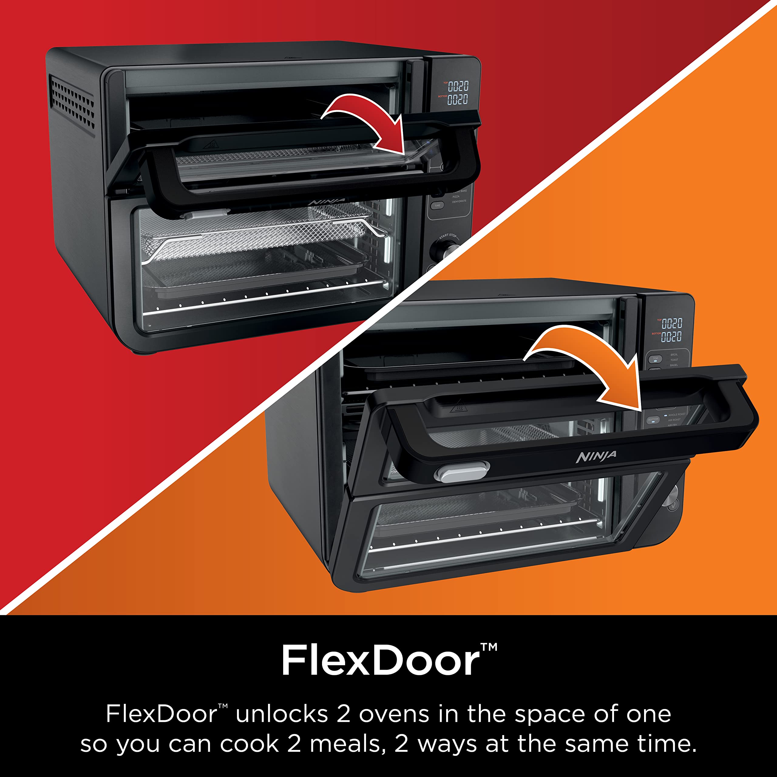 Ninja DCT402BK 13-in-1 Toaster Oven with FlexDoor & Air Fryer - Bake, Roast, Toast, Air Fry, Pizza & More - Smart Finish & FlavorSeal Technology - Perfect for Small Kitchens, Dorms & Quick Family Meals - Black Convection Oven