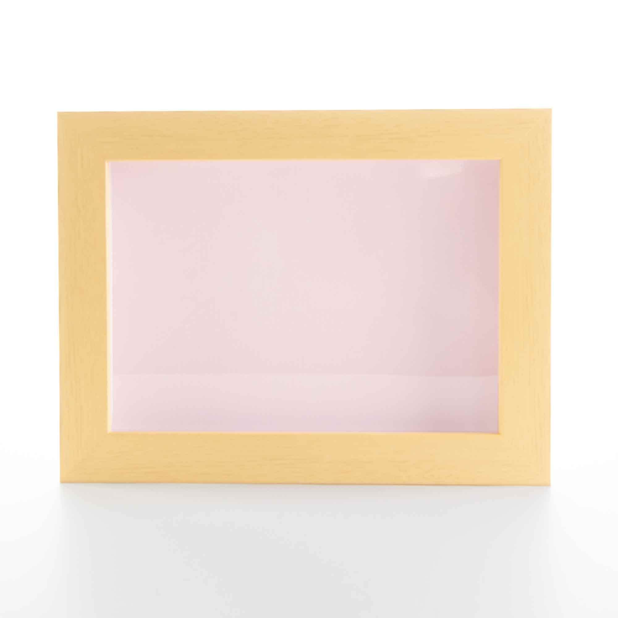 20x20 Inch Natural Wood Shadow Box Display Frame with Pink Acid-Free Backing, UV-Protected Acrylic & Hanging Hardware - 3/4