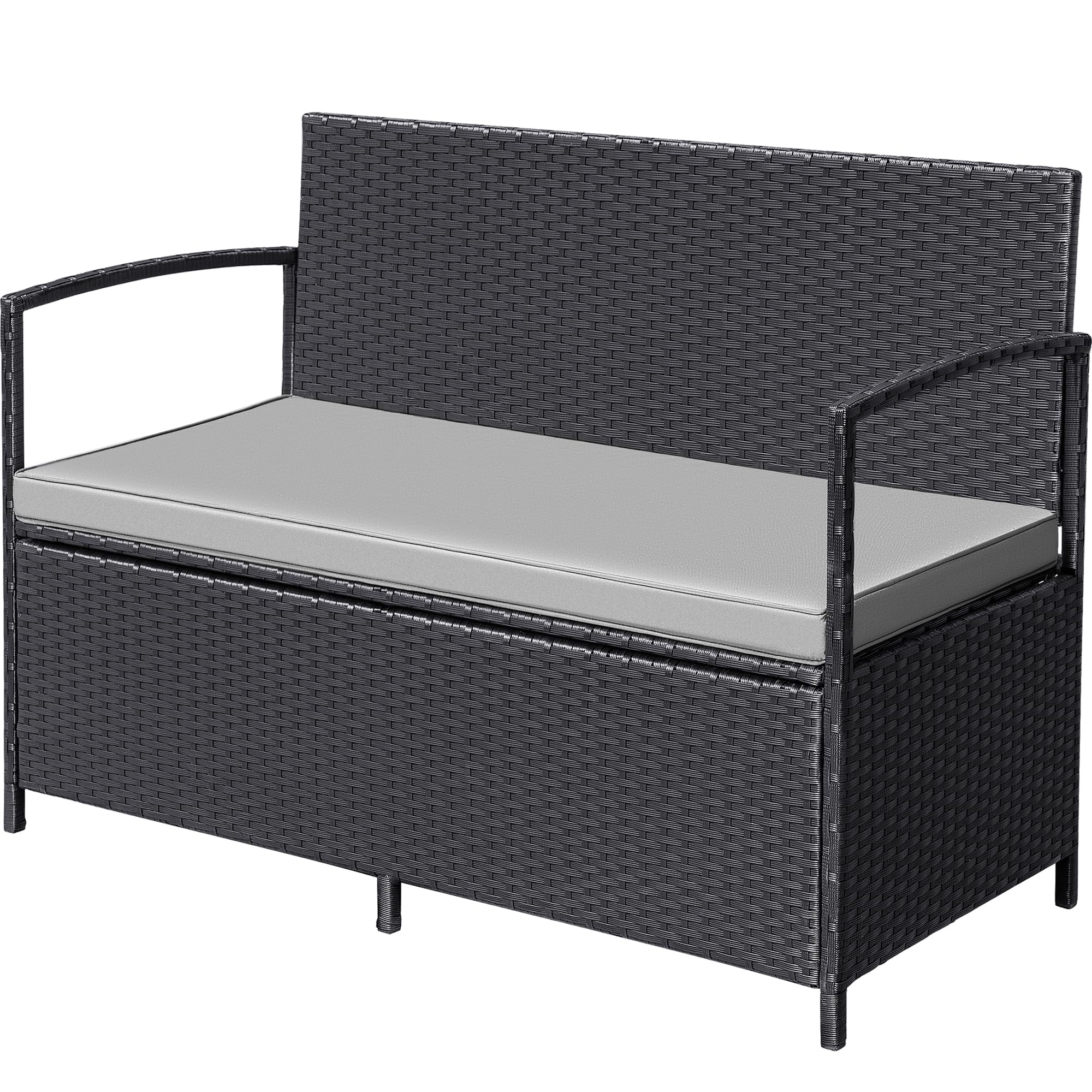 Flamaker All-Weather Wicker Patio Loveseat - Outdoor Rattan Conversation Bench with Storage & Cushions - Perfect for Backyard, Porch, Garden & Poolside Relaxation (Black)