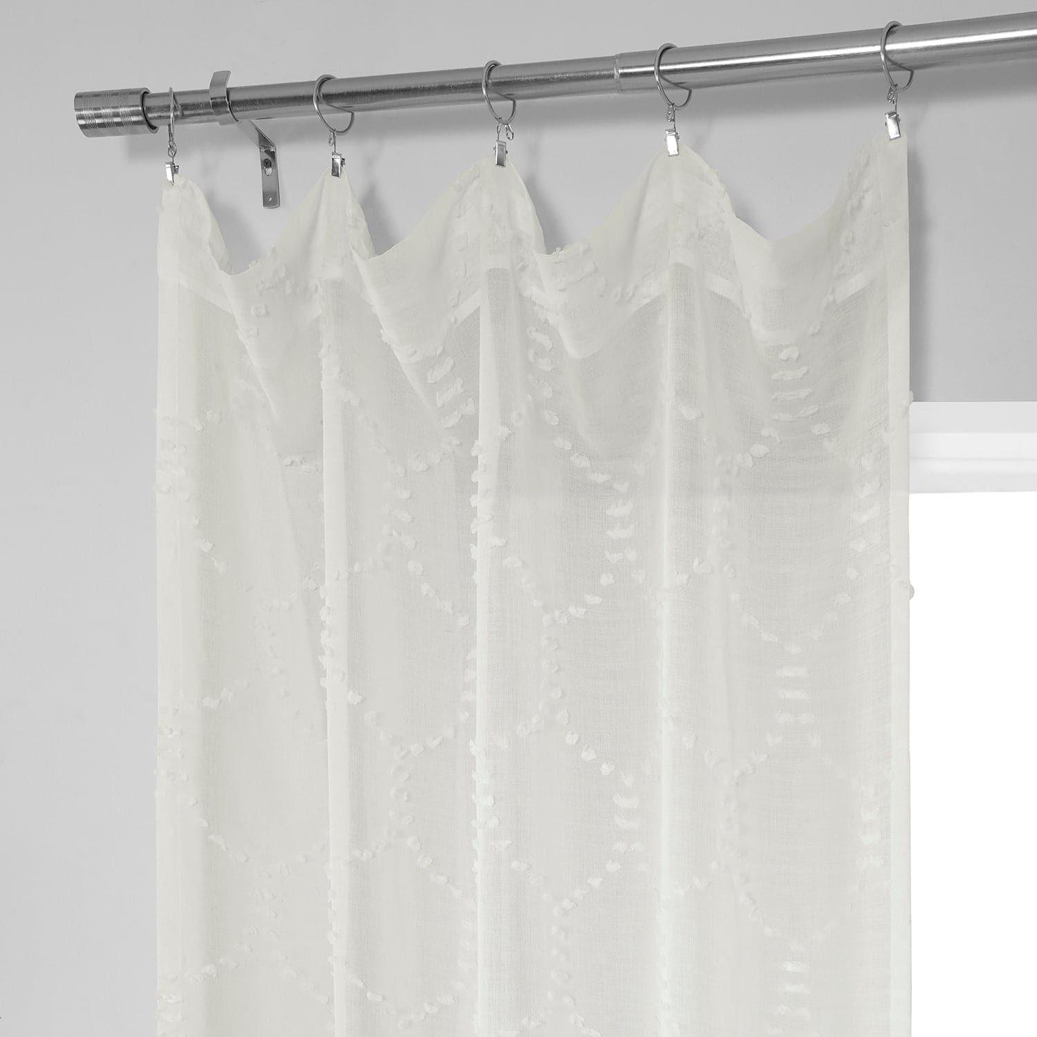 Geometric Pattern Sheer Curtains - Faux Linen Window Drapes with Marseille Shell Design for Living Room, Bedroom & Office Decor