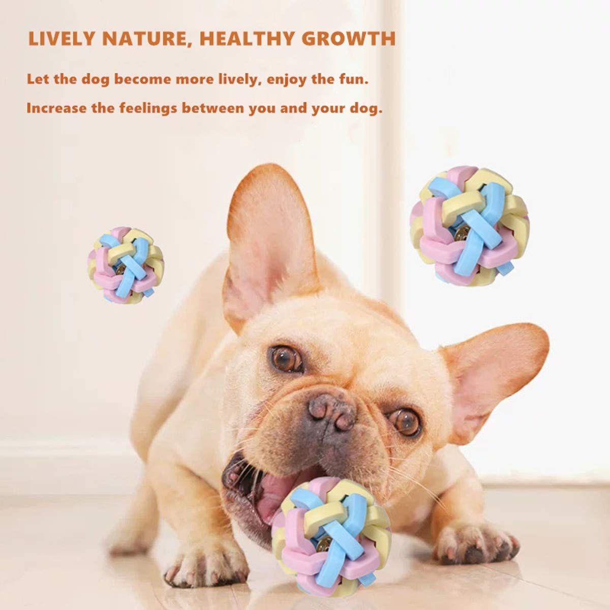 Durable Cat & Dog Interactive Toy Ball with Bell - Chew-Proof Rubber Ball for Teeth Cleaning - Fun Pet Toy for Small & Medium Dogs - Perfect for Playtime & Dental Health