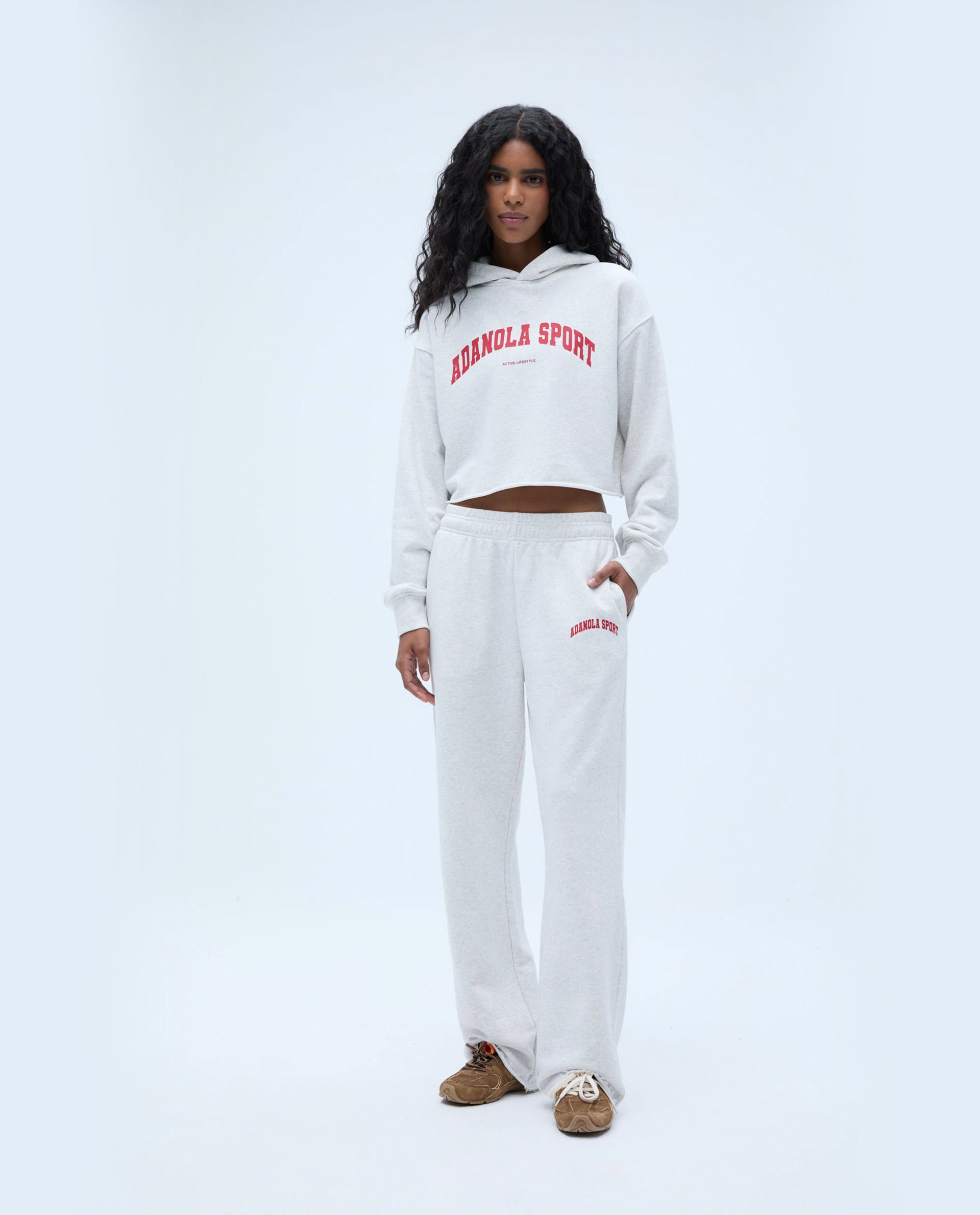 AS Raw Hem Crop Hoodie - Light Grey Melange & Classic Red | Trendy Oversized Pullover for Women | Perfect for Streetwear, Gym & Casual Outfits