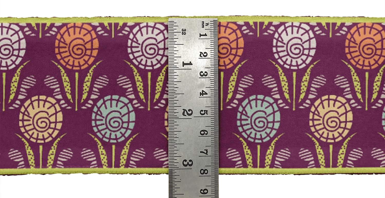Indian Beautiful Art Pink Leaves & Floral Block Printed Velvet Ribbon Trim - 9 Yards, 3 Inches Wide - Premium Sewing Lace for DIY Crafts, Costume Design, Home Decor & Gift Wrapping Accessories