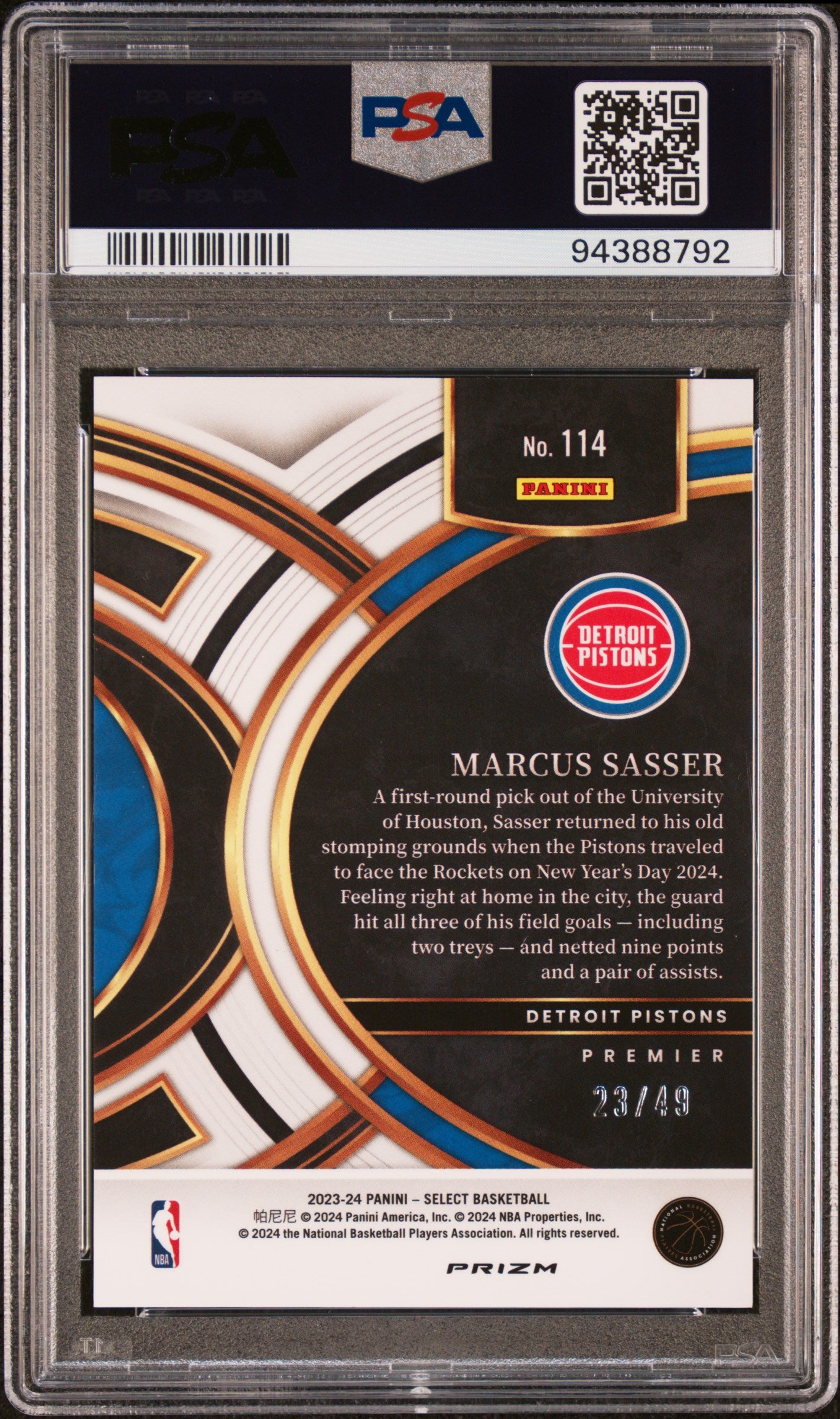 2023 Panini Select Marcus Sasser 23/49 Red Disco #114 PSA 10 Graded Basketball Card - Rare Collectible for NBA Fans & Sports Memorabilia Enthusiasts - Perfect for Display, Trading, and Investment