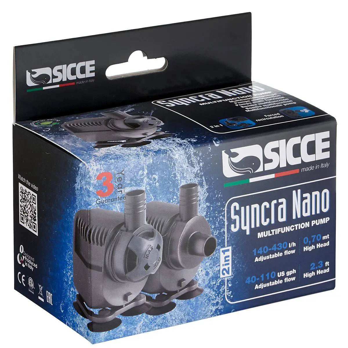 Sicce Syncra Nano Multifunction Pump 110 GPH - Compact Aquarium Water Pump for Fish Tank, Pond & Fountain | Quiet & Energy Efficient