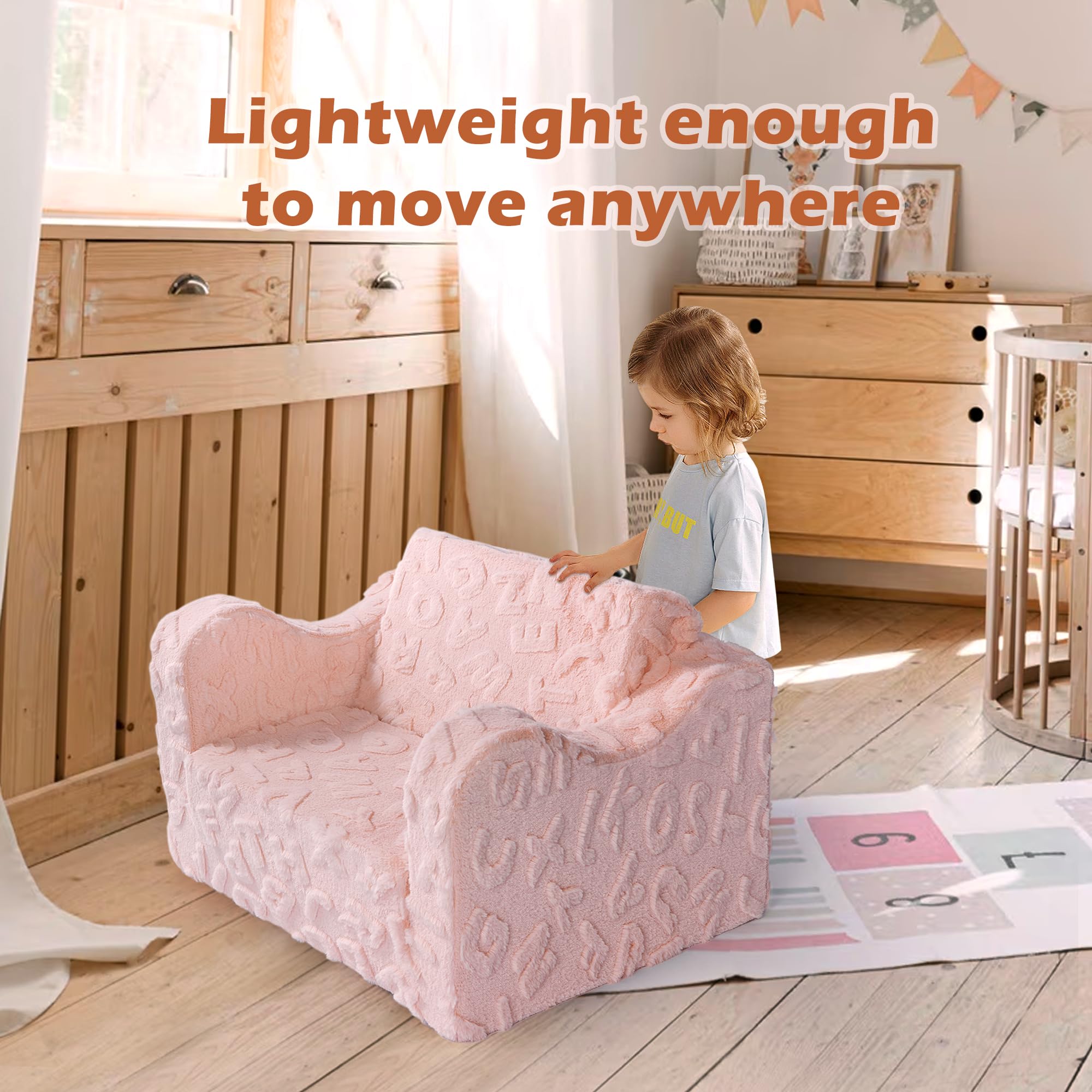 2-in-1 Convertible Kids Couch Chair to Lounger Bed - Soft Toddler Sofa for Boys & Girls - Perfect for Reading, Napping, Playtime & Room Decor (Pink) - Ideal for Nursery, Playroom & Bedroom