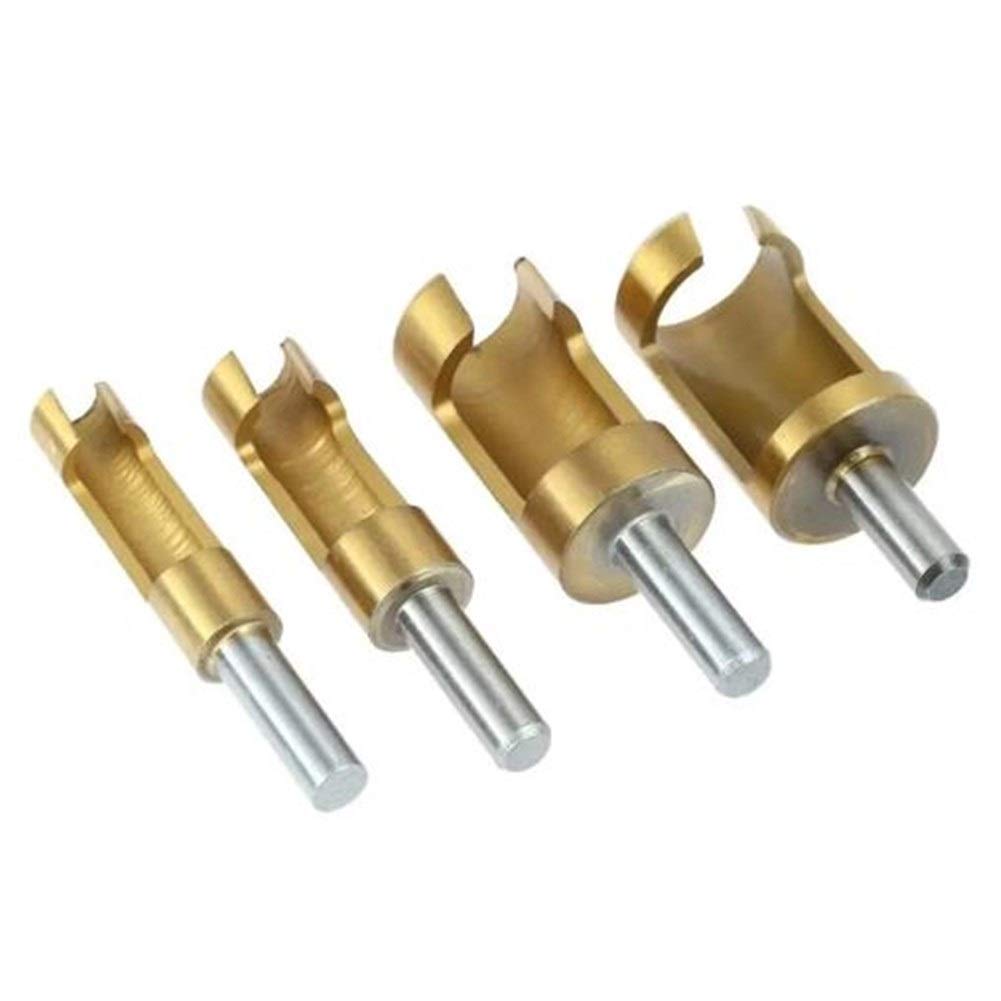 4Pcs Titanium Coated Drill Bit Set for Woodworking - Barrel Cork Plug Cutter, Bored Hole Tenon Drills & Hole Saw Arbors - Perfect for DIY Projects, Furniture Making & Wood Crafting