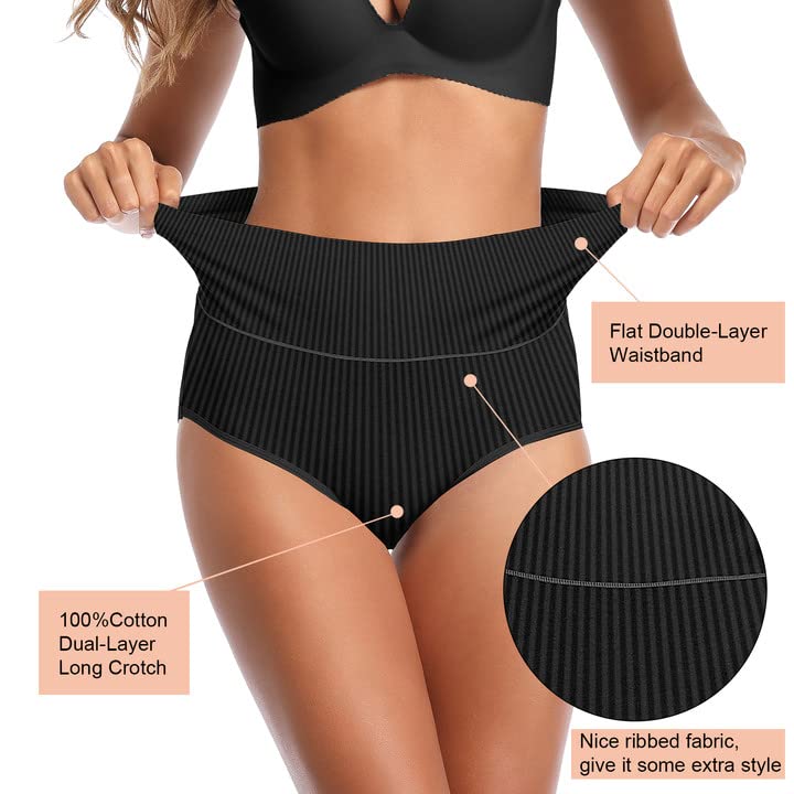 UMMISS Women's Cotton High Waisted Underwear - Tummy Control Panties, Plus Size Full Coverage Briefs for Comfort & Shapewear | Perfect for Everyday Wear, Workout & Postpartum Recovery