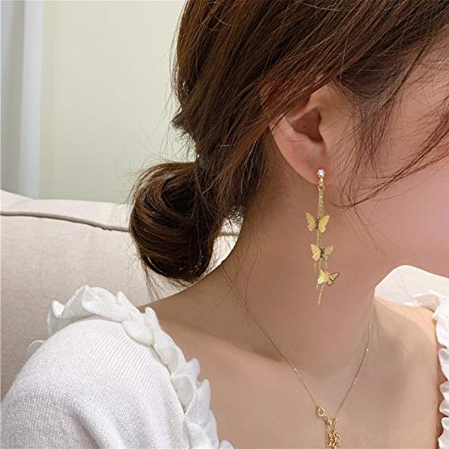 18K Gold Plated Dainty Vivid Butterfly Tassel Earrings with CZ Stones - 3D Drop Dangle Earrings for Women & Girls - Perfect for Parties, Weddings & Everyday Wear