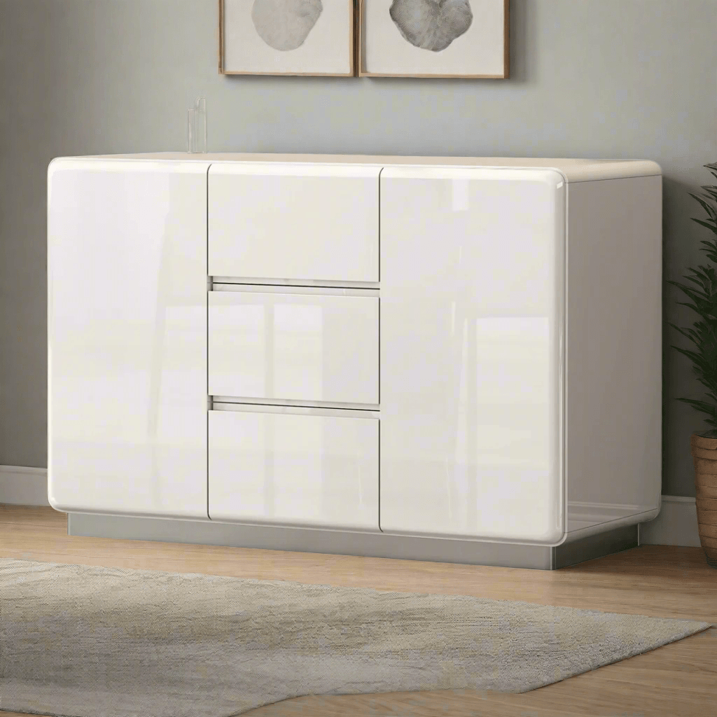 Estrella Gloss White Sideboard 120cm - Modern Buffet Cabinet for Dining Room, Living Room & Entryway Storage