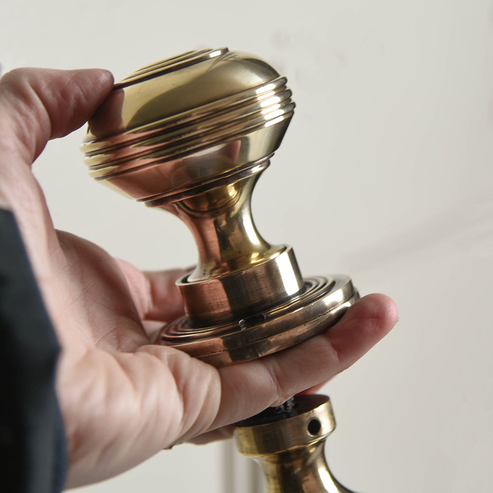 Vintage Antique Brass Door Knobs - Large Size Polished Regency Bloxwich Style for Classic Home & Office Doors - Perfect for Victorian, Traditional Interior Design and Restoration Projects