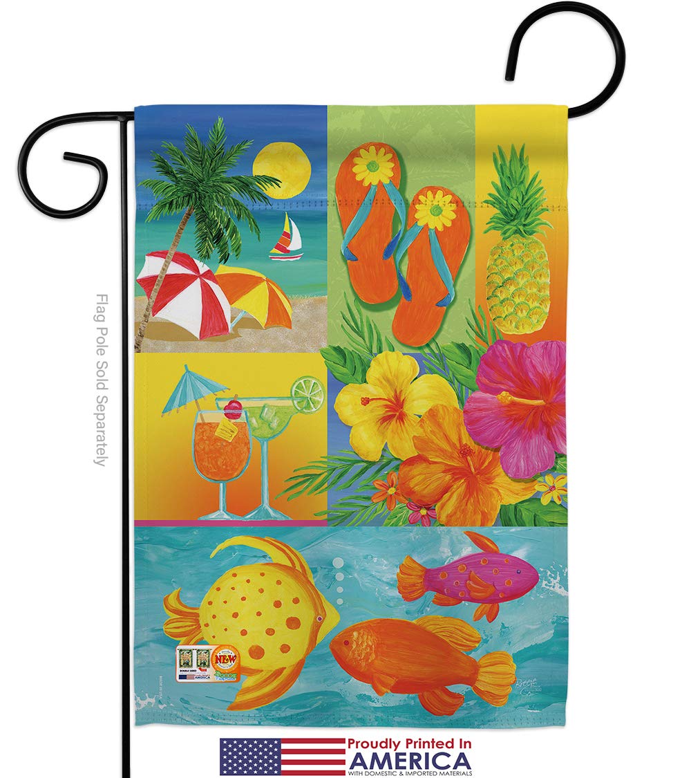 Tropical Garden Flag Set with Stand - Summer Beach Pool Party Decor