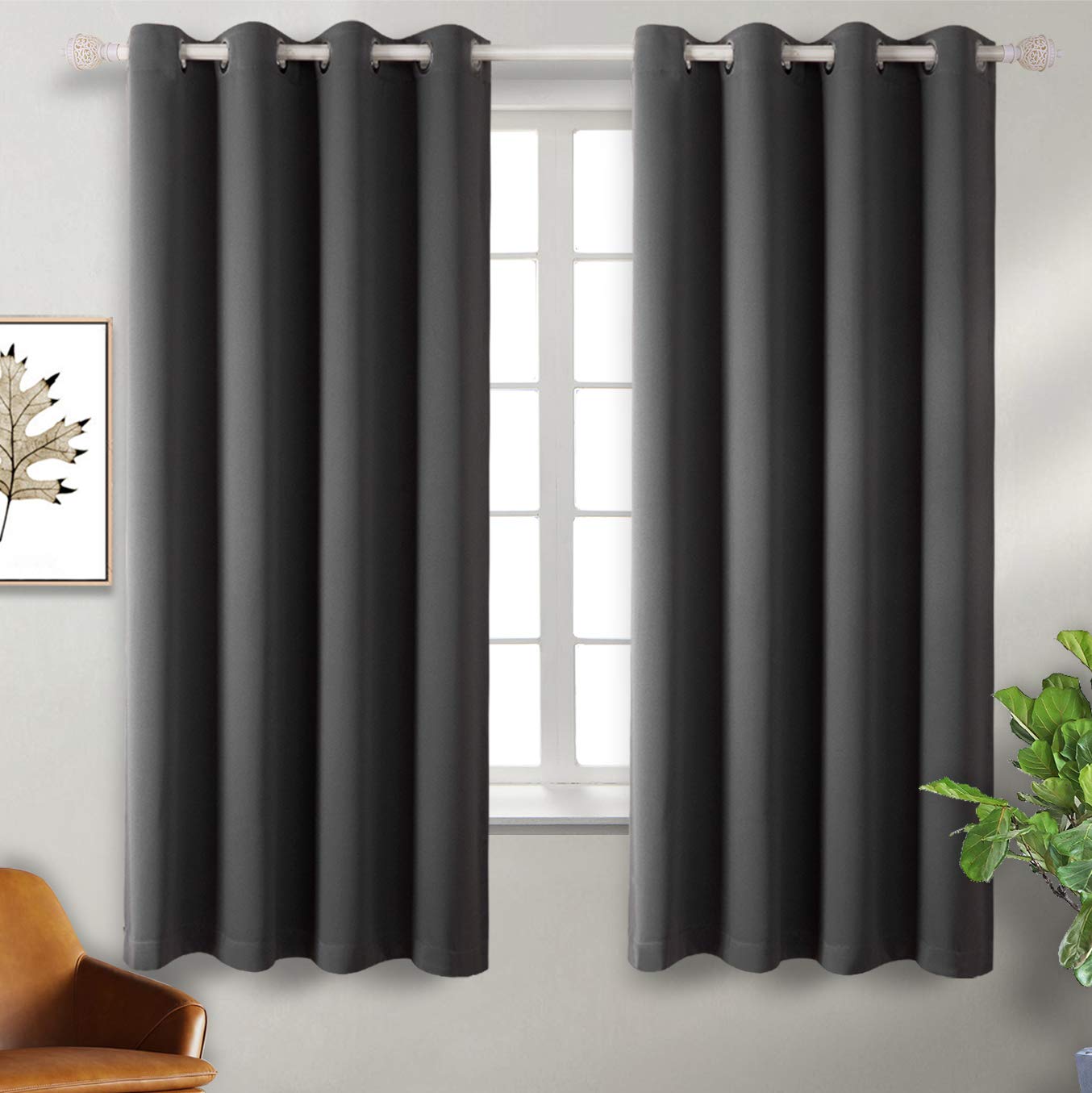 BGment Blackout Curtains 2 Panels - 63 Inch Length 52 Inch Width Thermal Insulated Room Darkening Window Drapes for Bedroom, Living Room, Nursery - Dark Grey Grommet Curtains for Better Sleep & Energy Efficiency