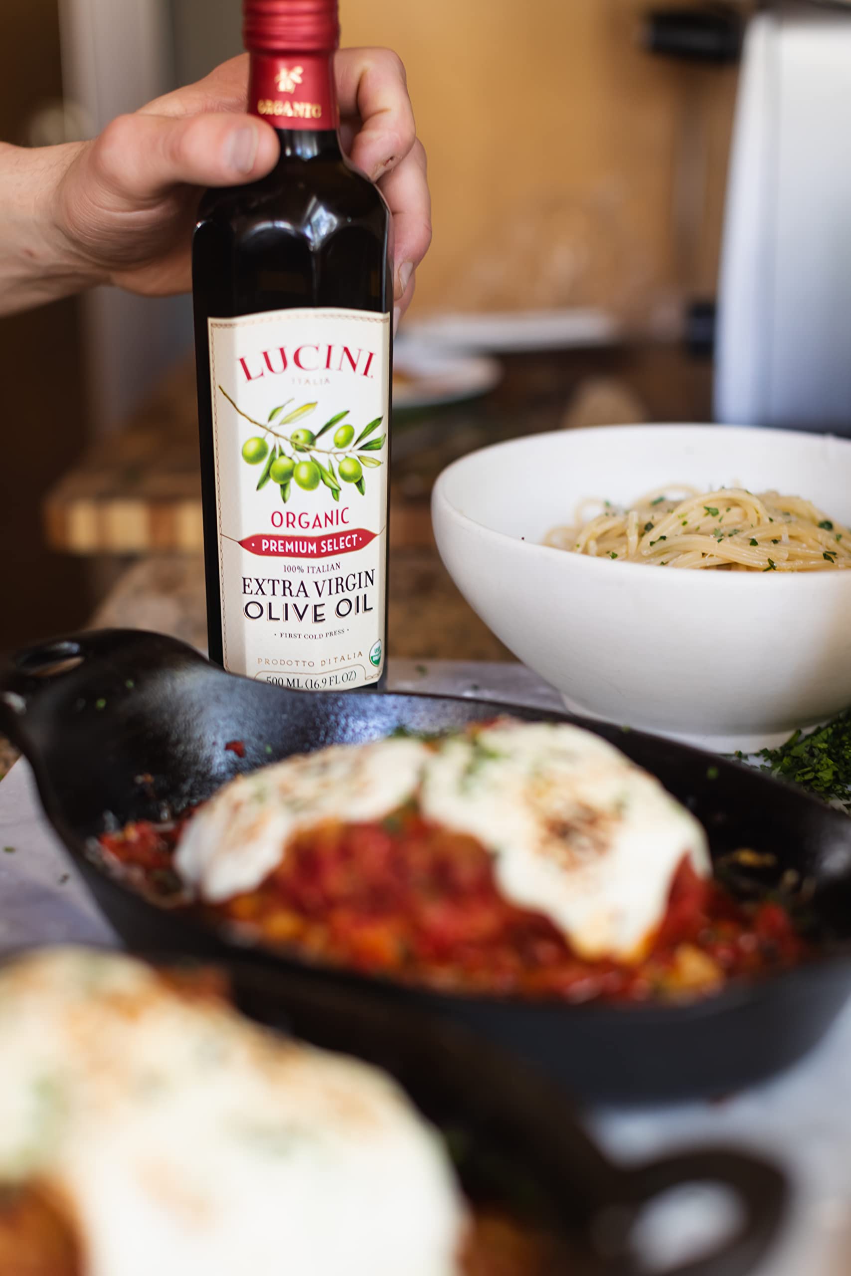 Lucini Organic Extra Virgin Olive Oil, Premium Select Cold Pressed, 500 mL (Pack of 6) - Perfect for Cooking, Salad Dressings & Gourmet Recipes