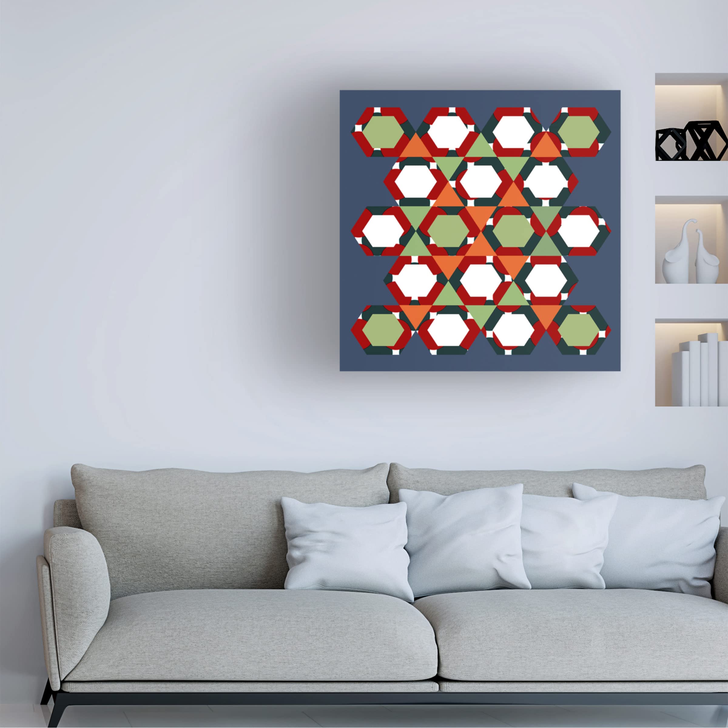 Hexagon Pattern 9 Abstract Canvas Wall Art by Richard Homawoo - Modern Geometric Home Decor for Living Room, Bedroom & Office
