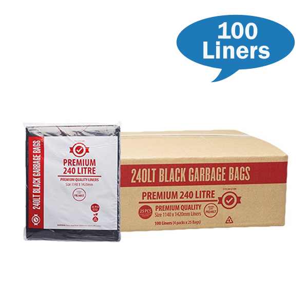 Premium Heavy Duty 240L Trash Bags - Extra Thick 55 Gallon Garbage Bags for Kitchen, Office & Outdoor Use - Black Large Trash Can Liners