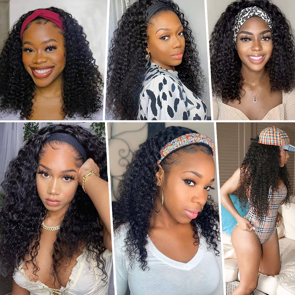 Brazilian Virgin Human Hair Headband Wig - 180% Density 22 Inch Deep Wave Glueless Machine Made Lace Front Wig with Adjustable Headband for Women | Perfect for Beginners, Daily Wear & Special Occasions
