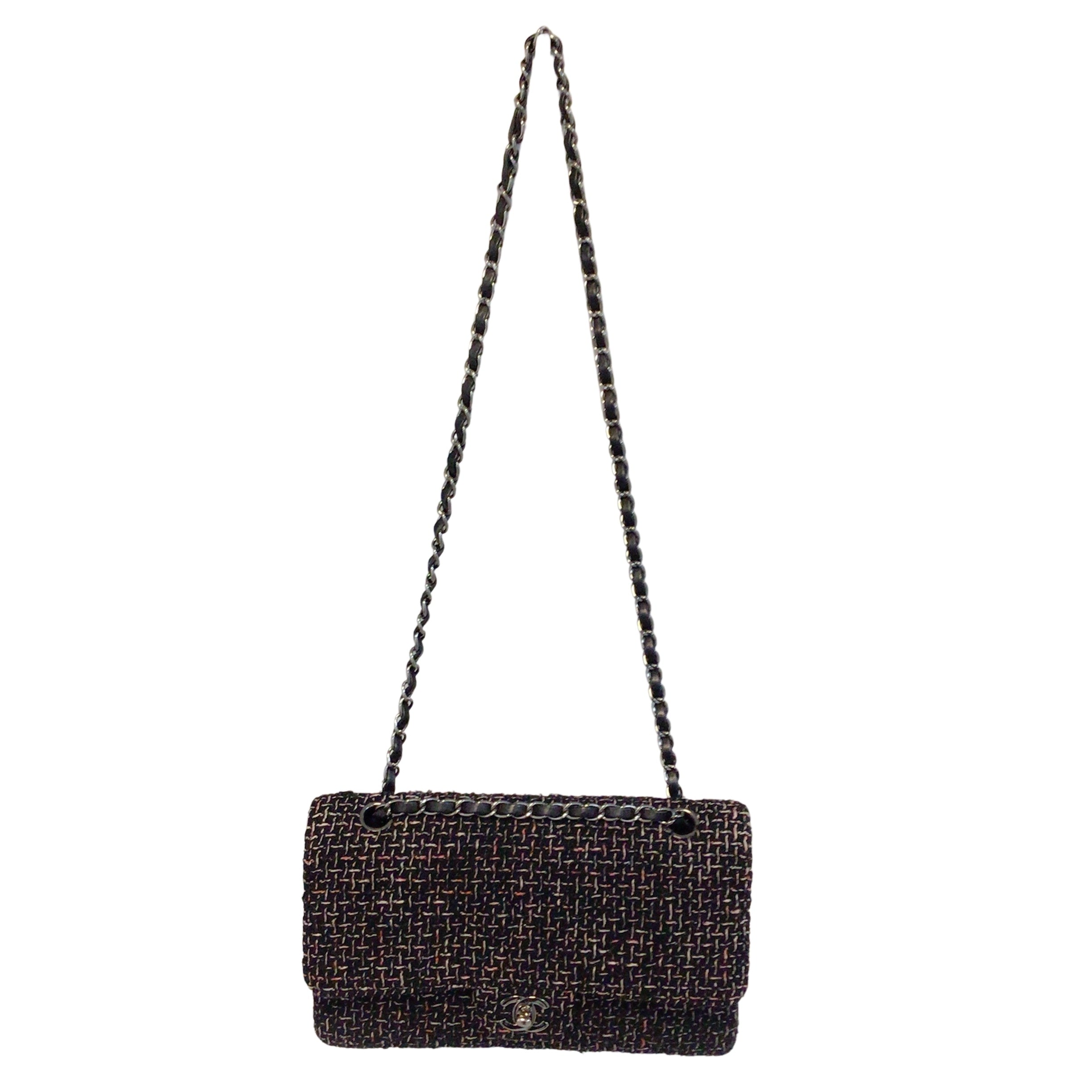 Chanel 2004 New York Woven Tweed Double Flap Bag - Black, White & Pink Colors | Luxury Designer Handbag for Women, Perfect for Parties, Weddings & Special Occasions
