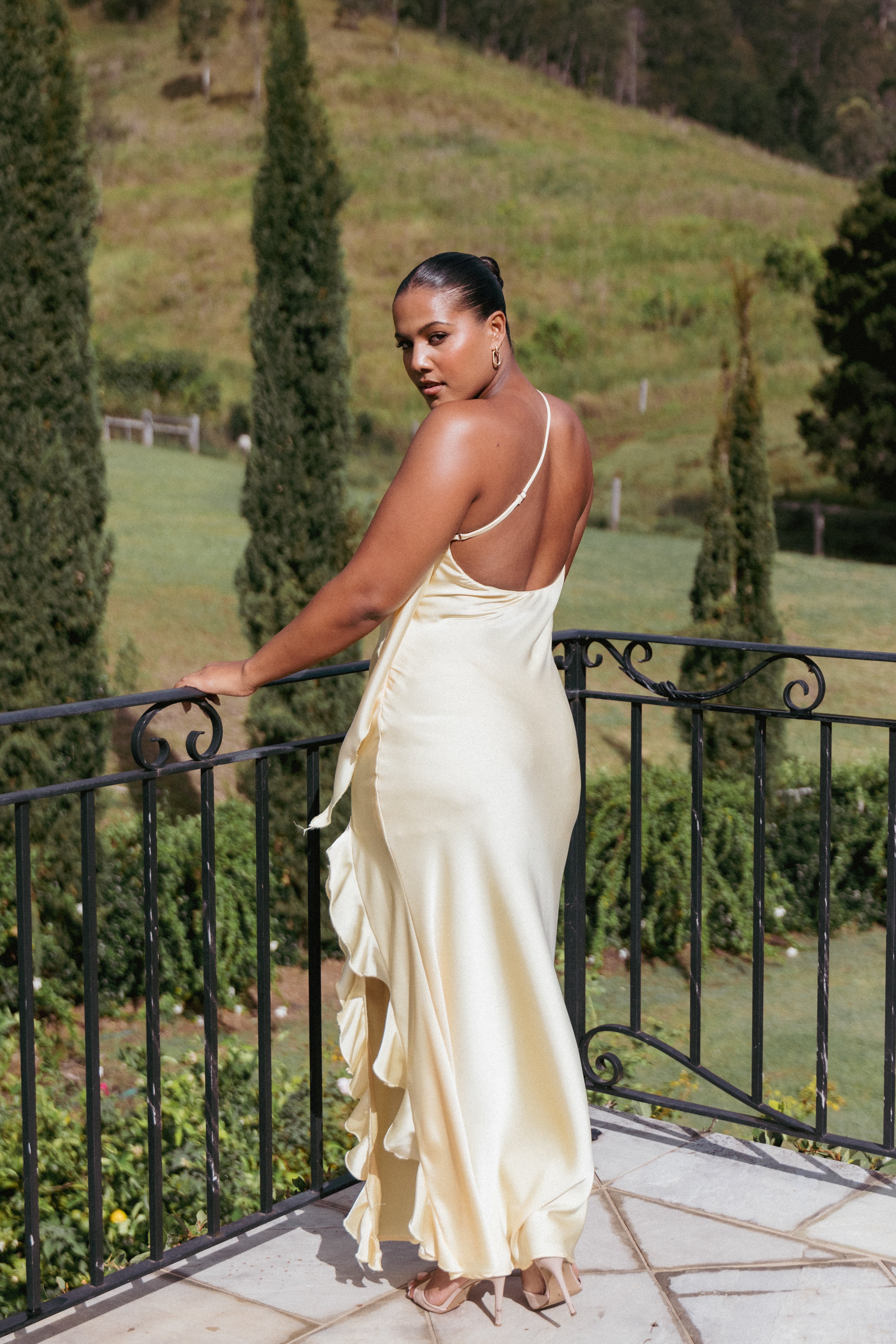 Aila Rosette One Shoulder Dress in Butter Yellow - Elegant Summer Party & Wedding Guest Outfit