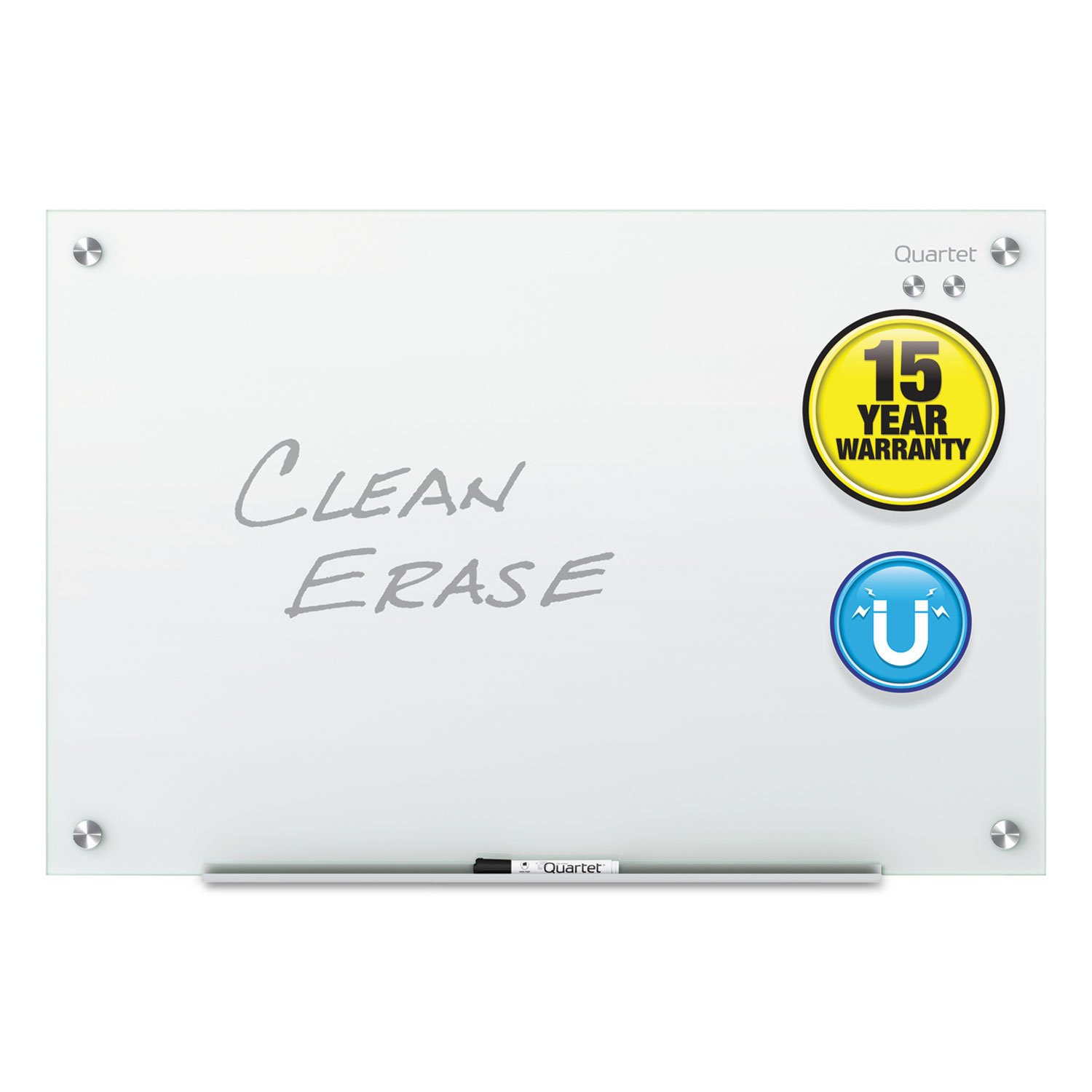 Quartet G2418W 24x18 Inch Frameless Glass Whiteboard - Dry Erase Marker Board for Office, Classroom & Home Use - Infinity Series Glass Marker Board
