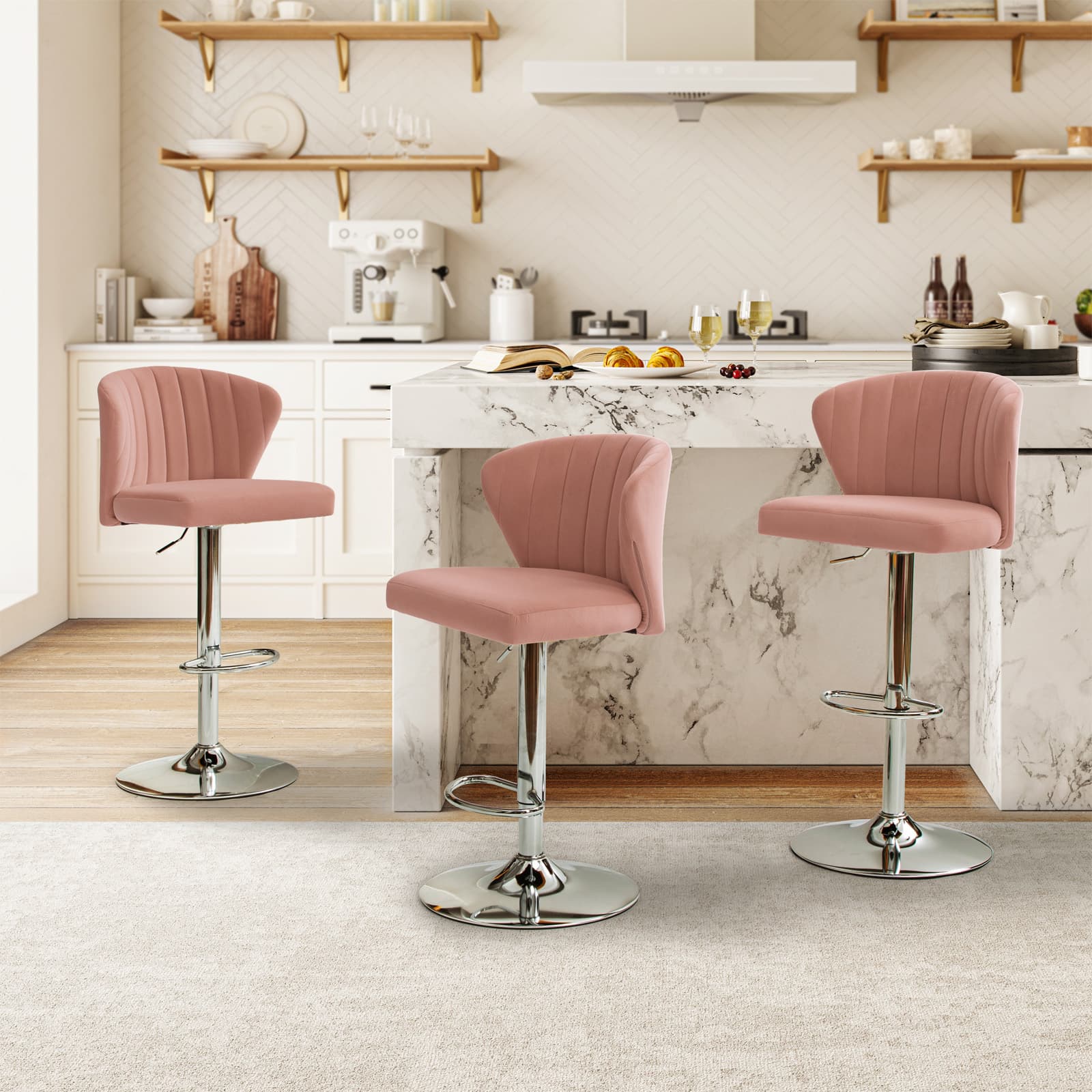 Geoff Modern Adjustable Swivel Bar Stool - Height Adjustable Kitchen Island Stool with 360° Rotation for Home, Office & Cafe Use