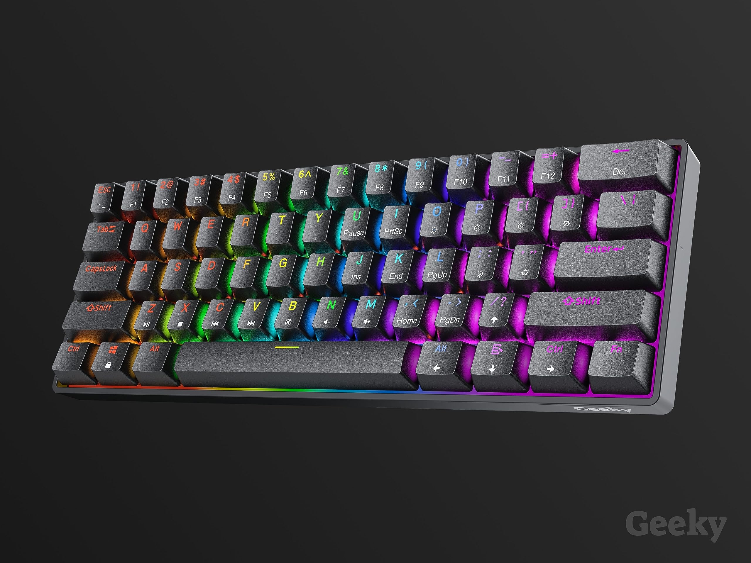 Geeky GK61 60% Hot Swappable Mechanical Gaming Keyboard - 61 Key RGB Backlit, Blue Switches for PC & Mac (ANSI US Layout, Black) | Perfect for Esports, Coding & Office Work
