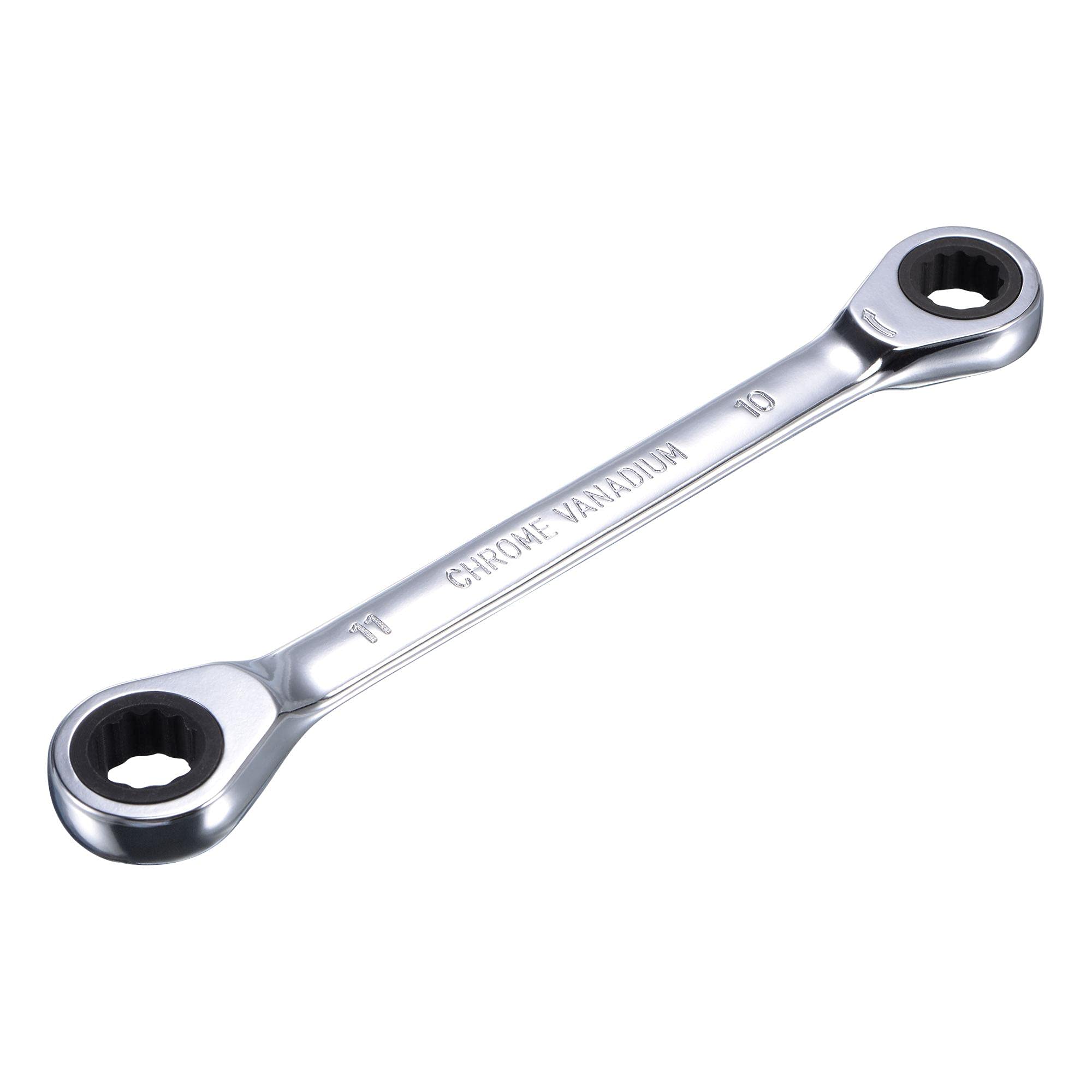 uxcell Double Box End Ratcheting Wrench 10mm x 11mm Metric 72-Tooth 12-Point Ratchet Spanner Tool CR-V Steel - Perfect for Automotive Repair, Plumbing & DIY Projects
