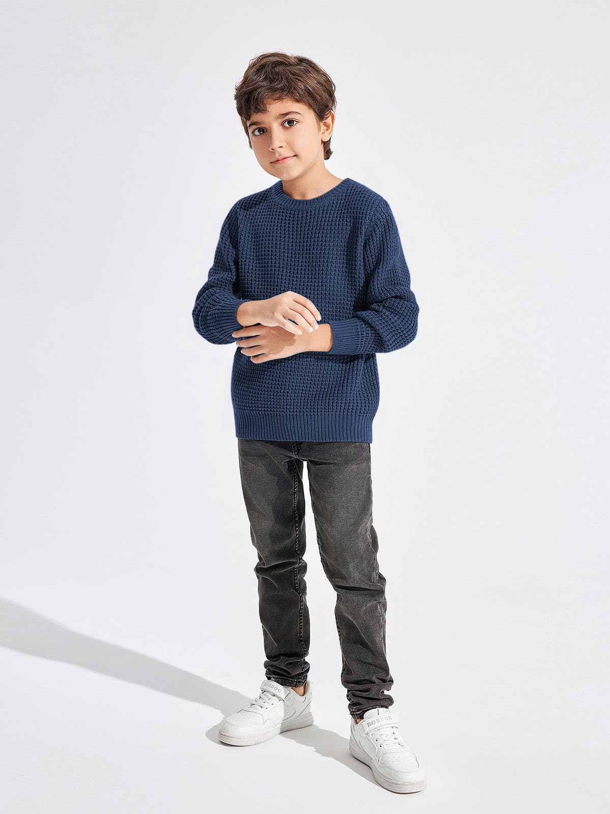 Haloumoning Boys Casual Pullover Sweater - Soft Chunky Knit Crewneck Jumper for Kids Ages 4-14 - Warm Winter School Outfit & Cozy Playtime Wear