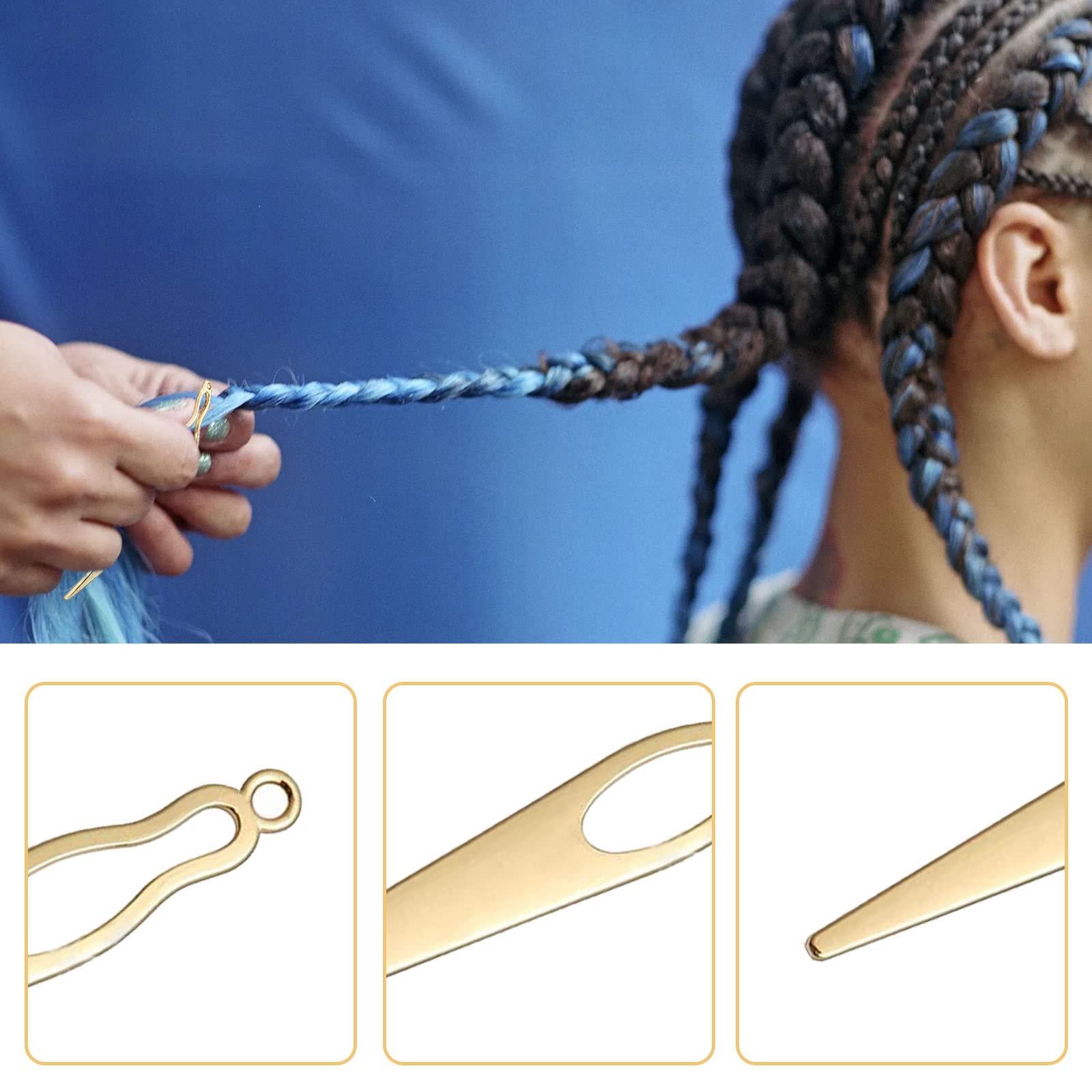 8-Piece Interlocking Tool Kit for Locs & Dreadlocks with Velvet Storage Bag - Gold Crochet Needle Set for Hair Tightening, Sisterlocks Maintenance - Perfect for Salon Professionals & Home Hair Care Routines