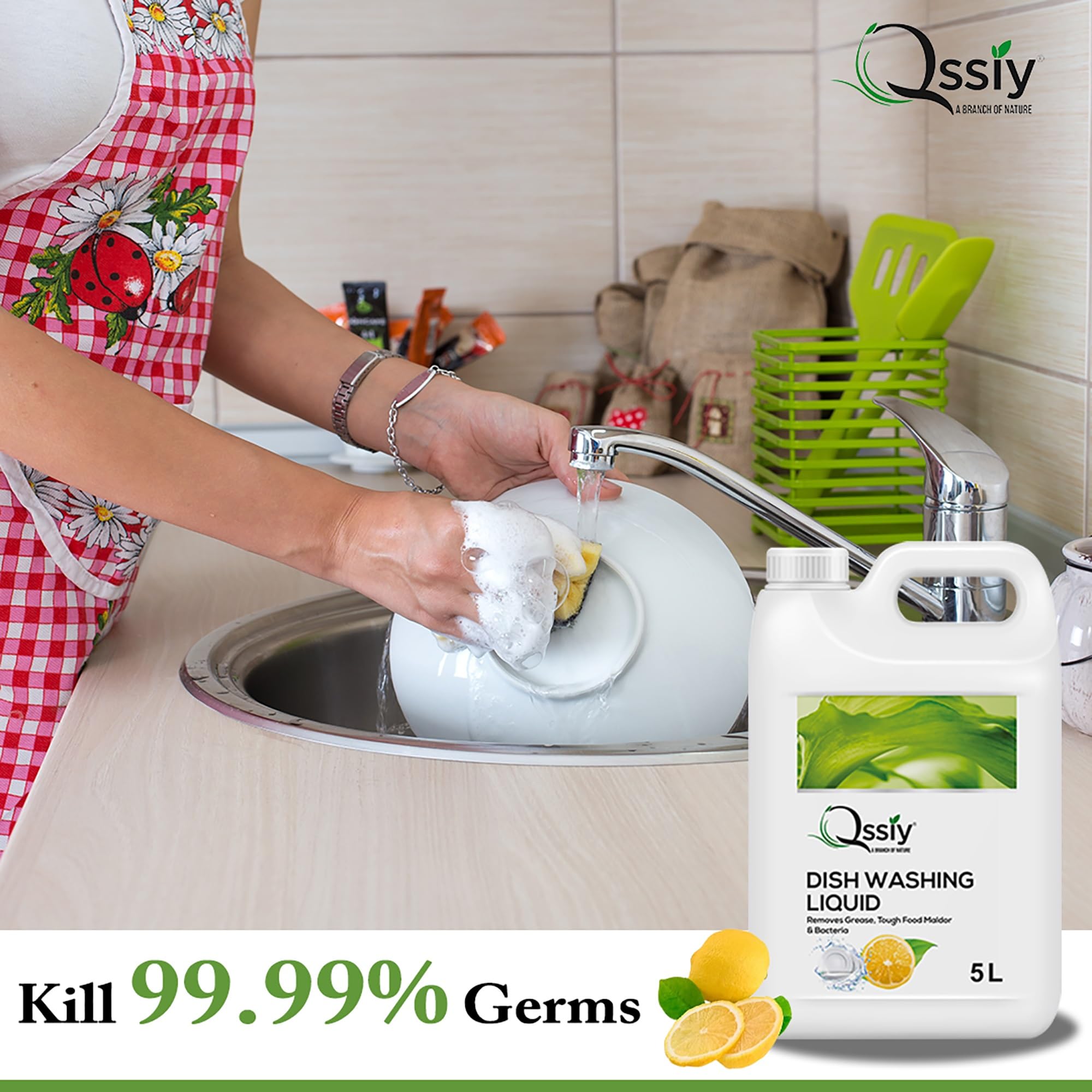 **Qssiy Green Apple Dishwashing Liquid Gel – 5 Litre (1.32 Gallon) – All-Purpose Dish Soap for Pots, Pans, Utensils & More – Safe for Hands & Dishwashers – Fresh Green Apple Scent – Ideal for Kitchens, Restaurants & Household Cleaning**