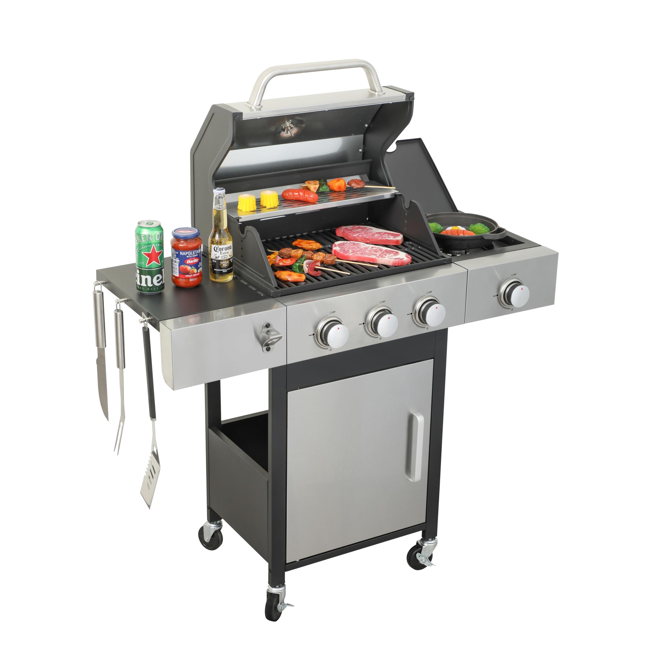 **3+1 Burner Propane Gas BBQ Grill with Side Burner & Enameled Cast Iron Grids – 37,230 BTU Stainless Steel Outdoor Grill for Backyard, Patio, Camping & Tailgating – Perfect for Grilling, Smoking & Entertaining**