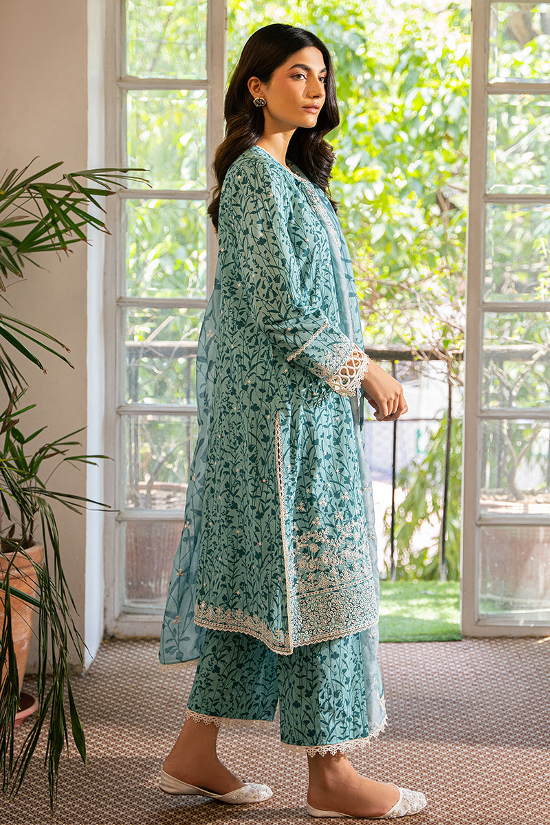 Minty Meadow 3-Piece Embroidered Lawn Suit for Women - Elegant Pakistani Formal Wear - Perfect for Weddings, Parties & Special Occasions