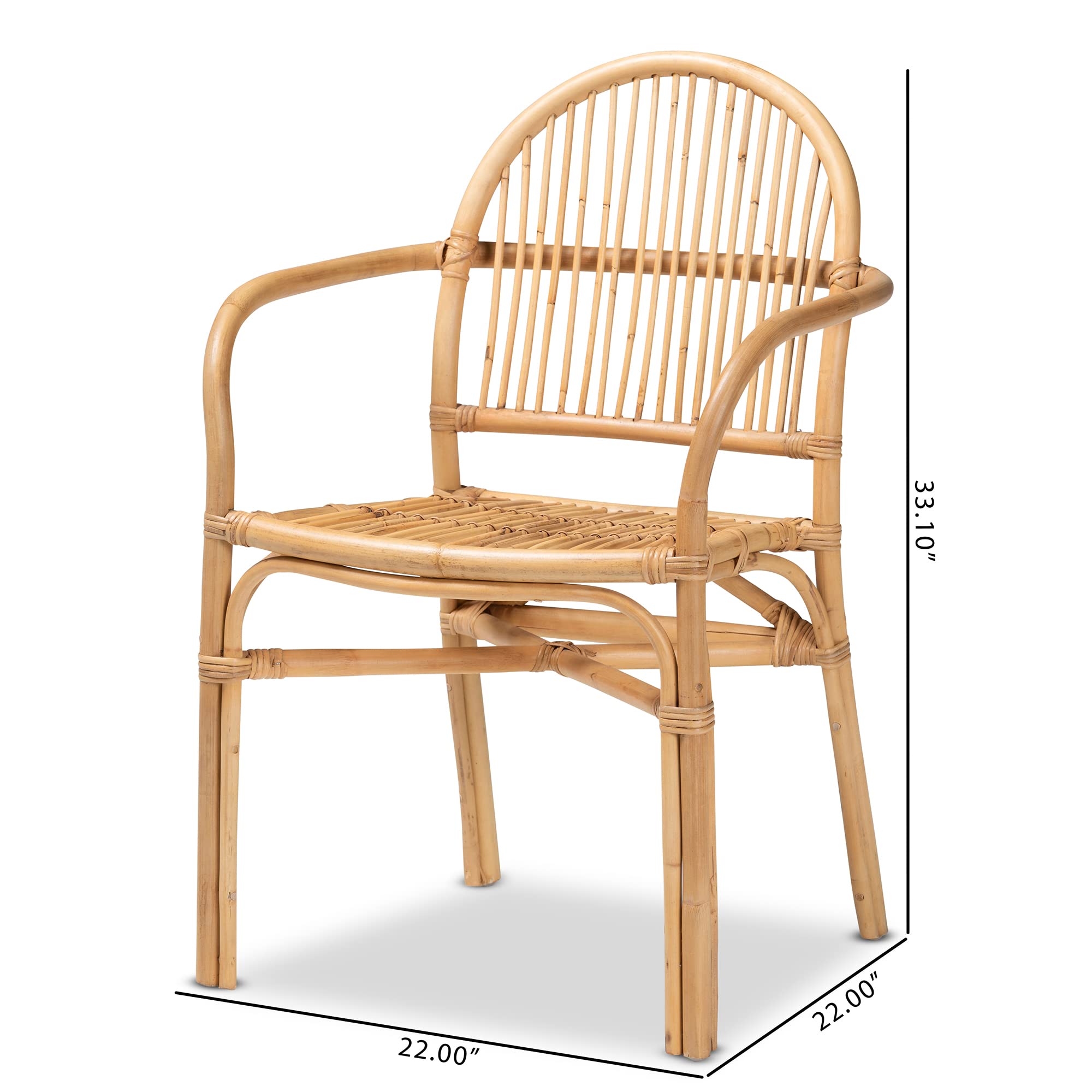 Baxton Studio Tugera Natural Brown Rattan Dining Chair - Modern Woven Seat for Kitchen, Dining Room, and Outdoor Patio Use