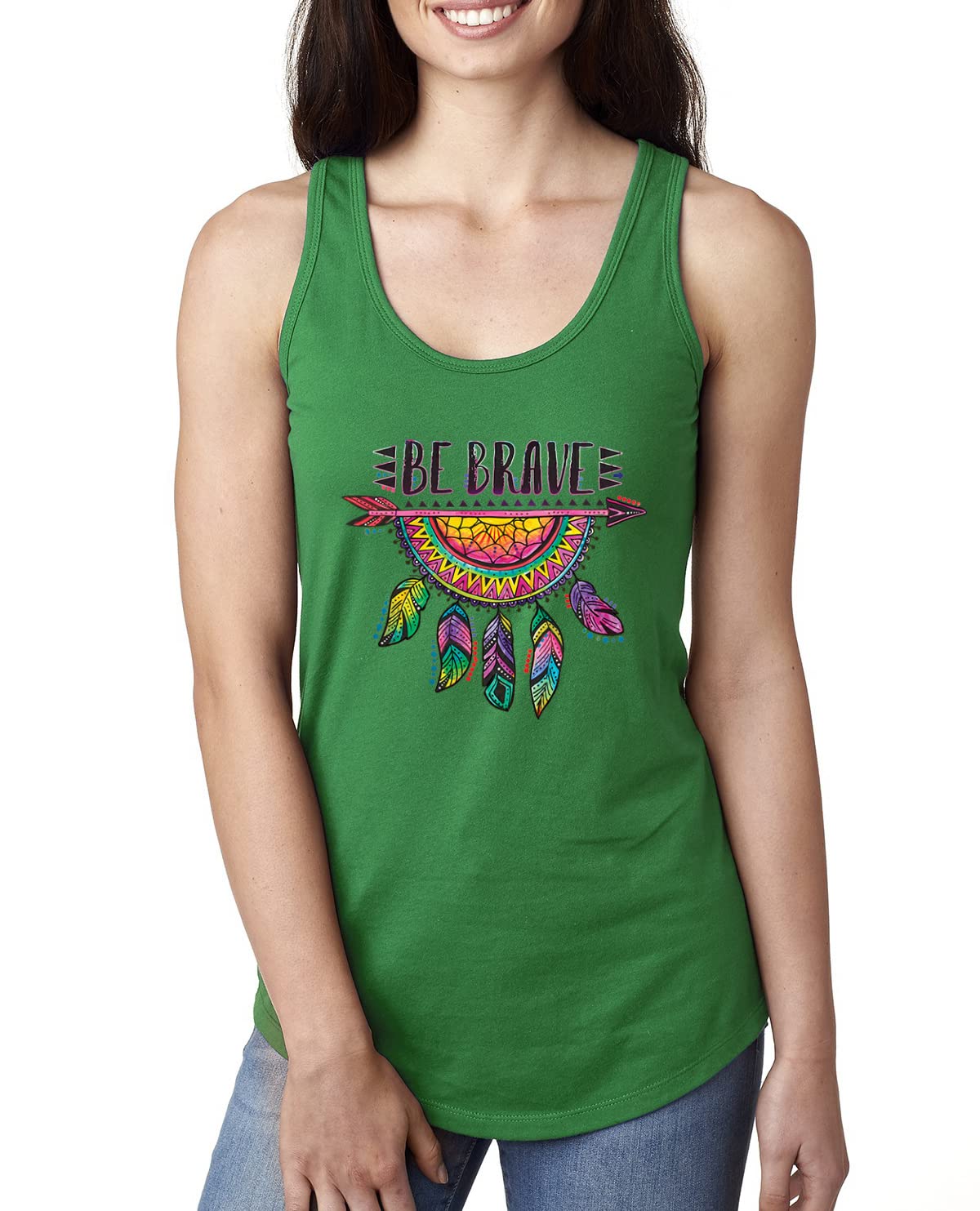 Dean Russo Art Pop Culture Be Brave Dreamcatcher Racerback Tank Top for Women - Colorful Neon Design, Casual Wear & Festival Outfit