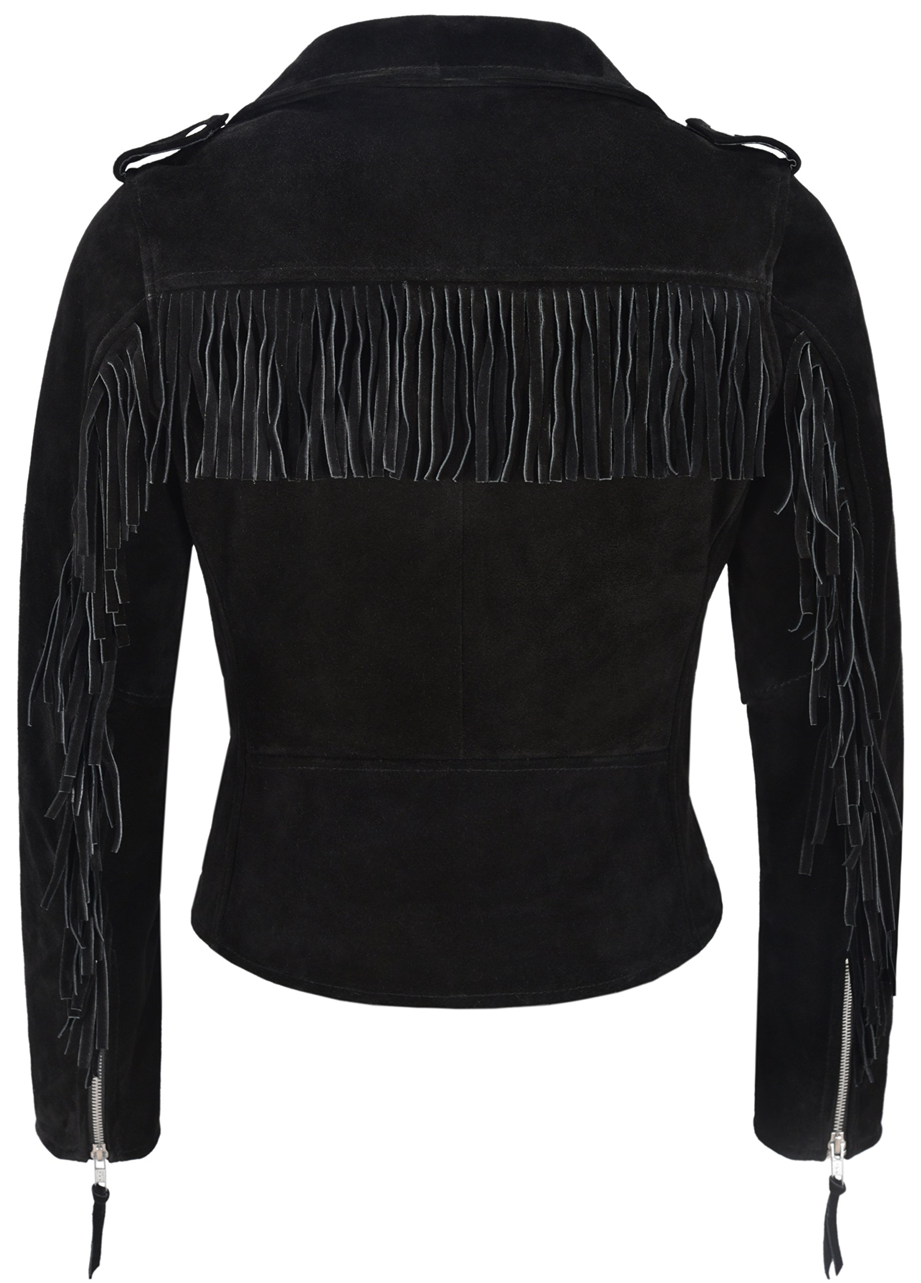 Women's Fringe Brando Suede Leather Jacket - Biker Motorcycle Style Genuine Leather MBF - Perfect for Riding, Night Out & Rock Fashion